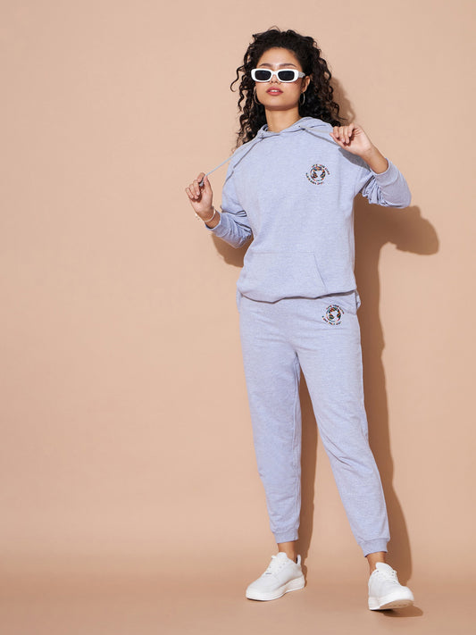 Grey Embroidered Oversized Hoodie With Track Pants-SASSAFRAS BASICS