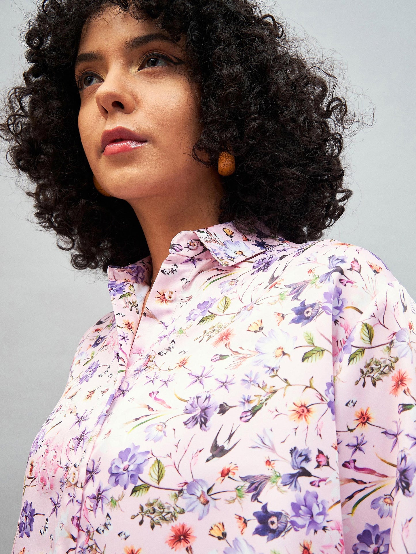 Pink Satin Floral Oversized Shirt-SASSAFRAS