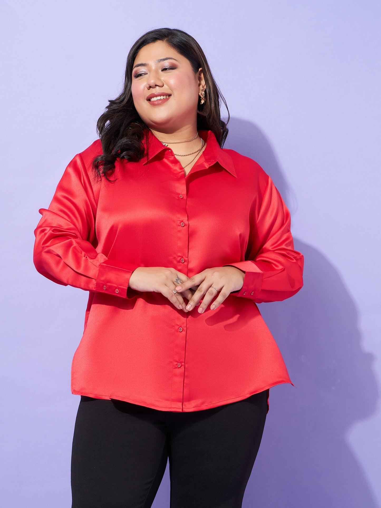Women Red Regular Satin Shirt