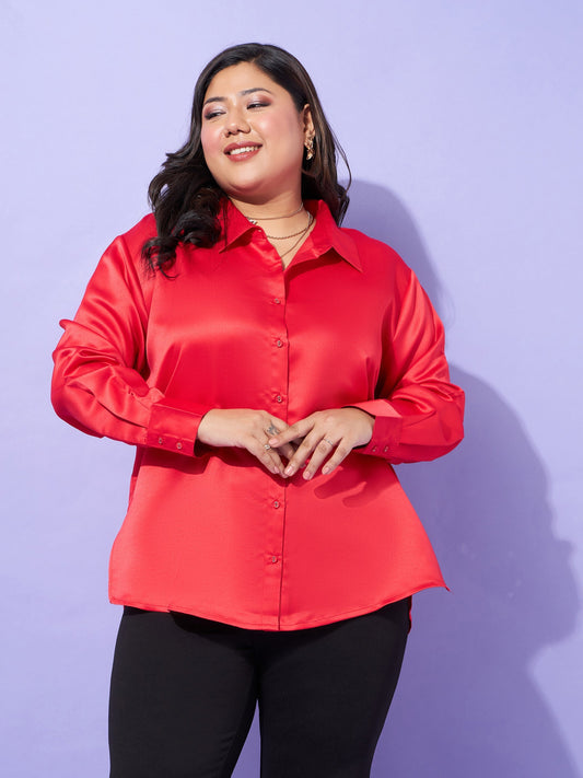 Women Red Regular Satin Shirt