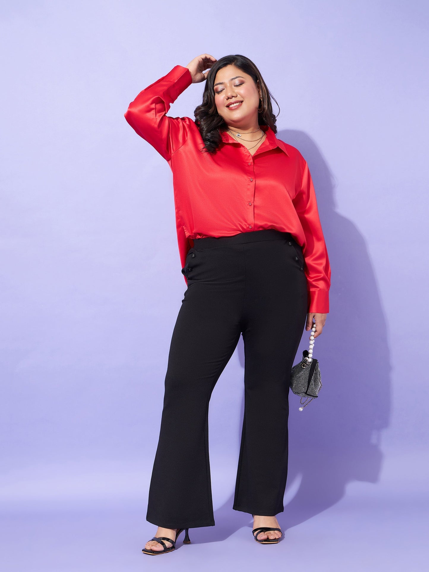 Women Red Regular Satin Shirt