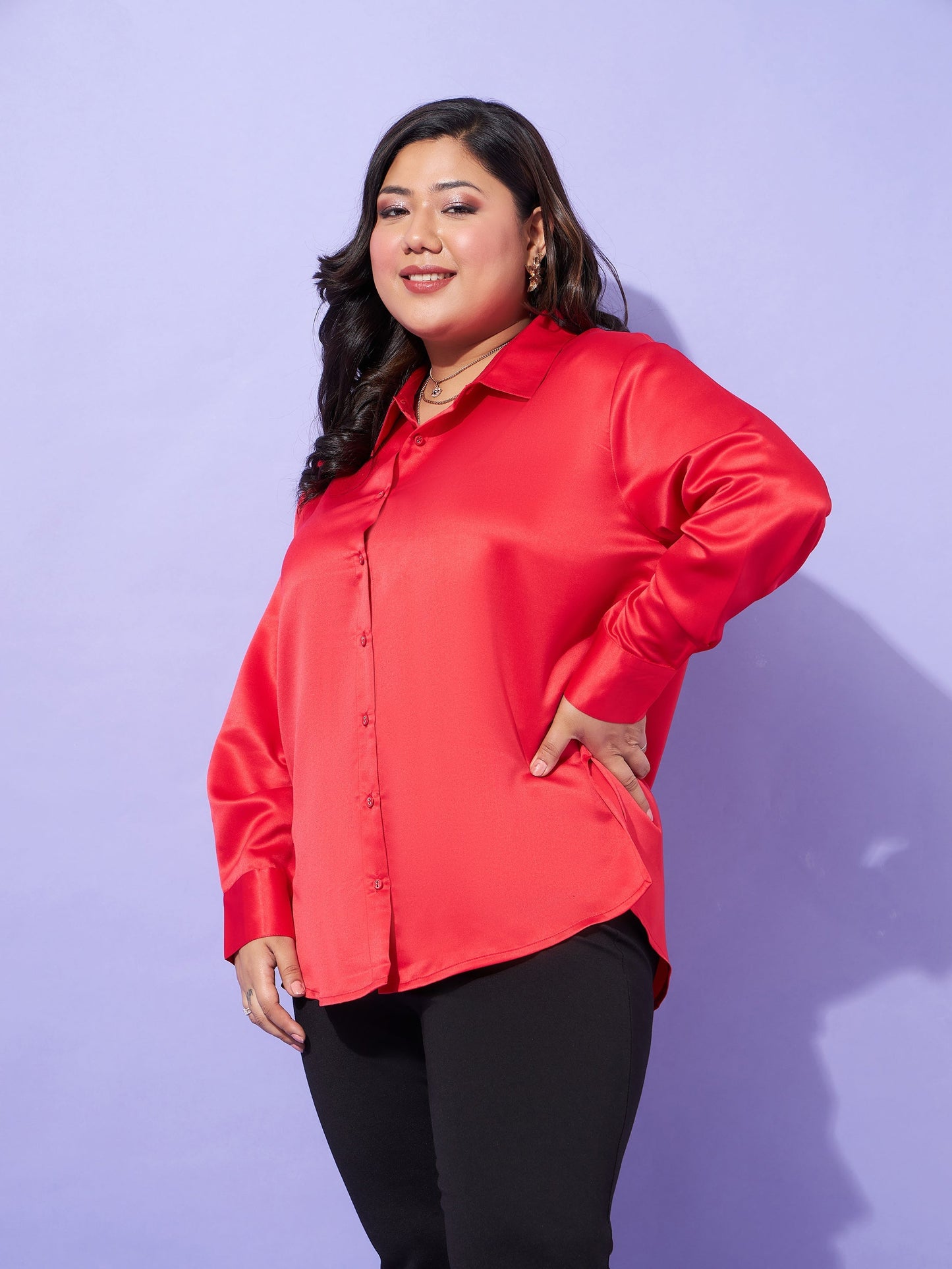 Women Red Regular Satin Shirt