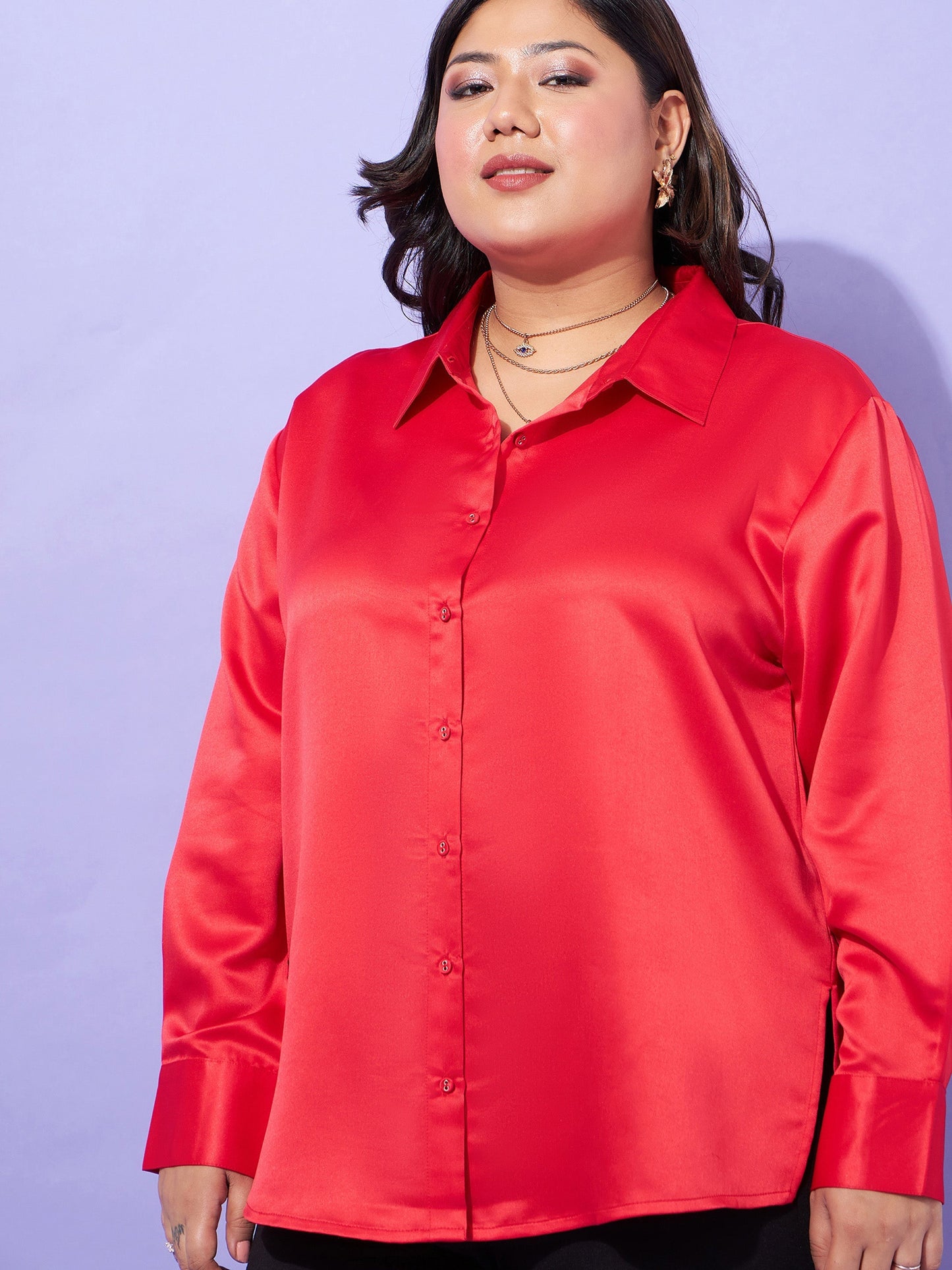 Women Red Regular Satin Shirt