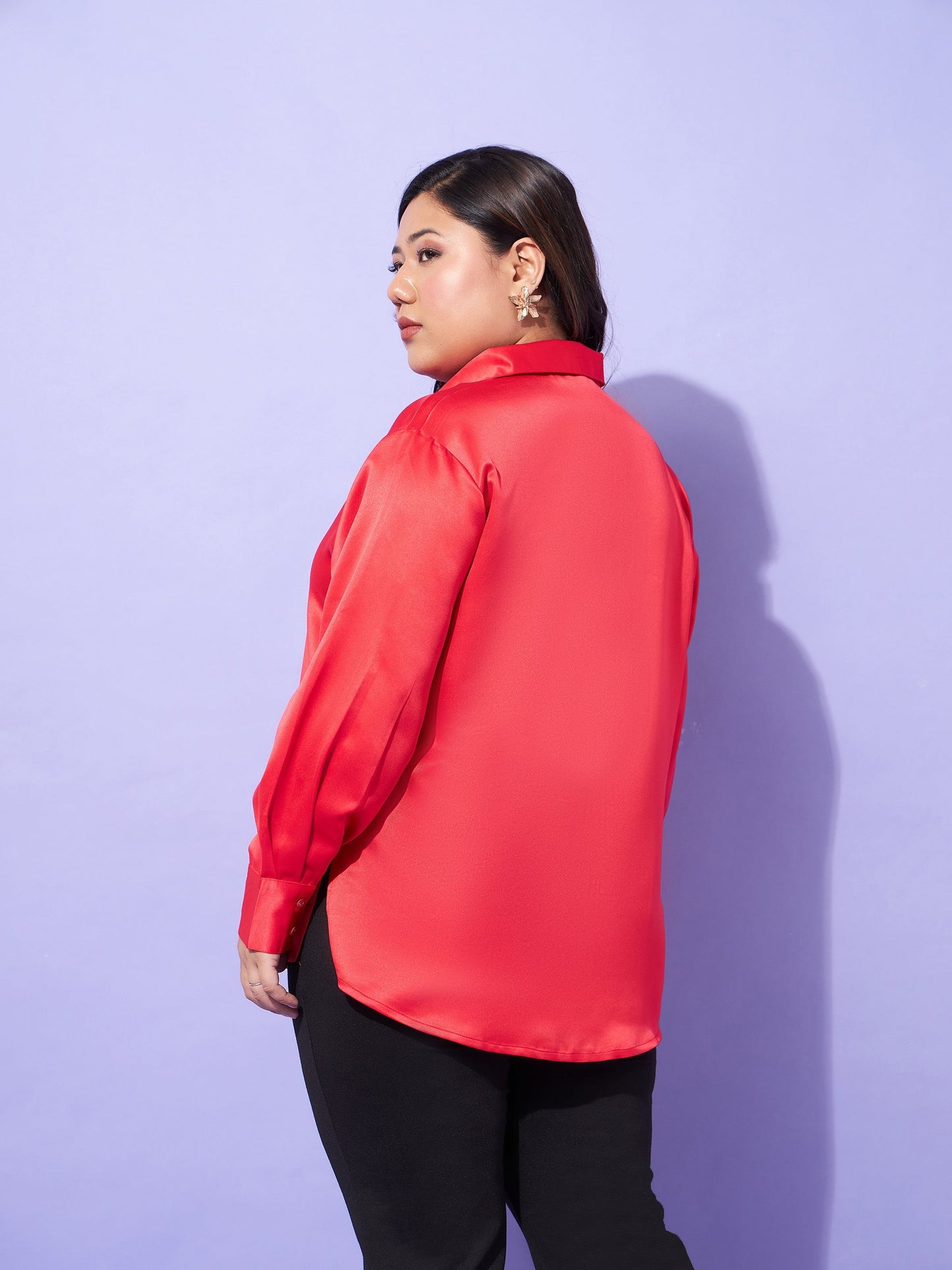Women Red Regular Satin Shirt