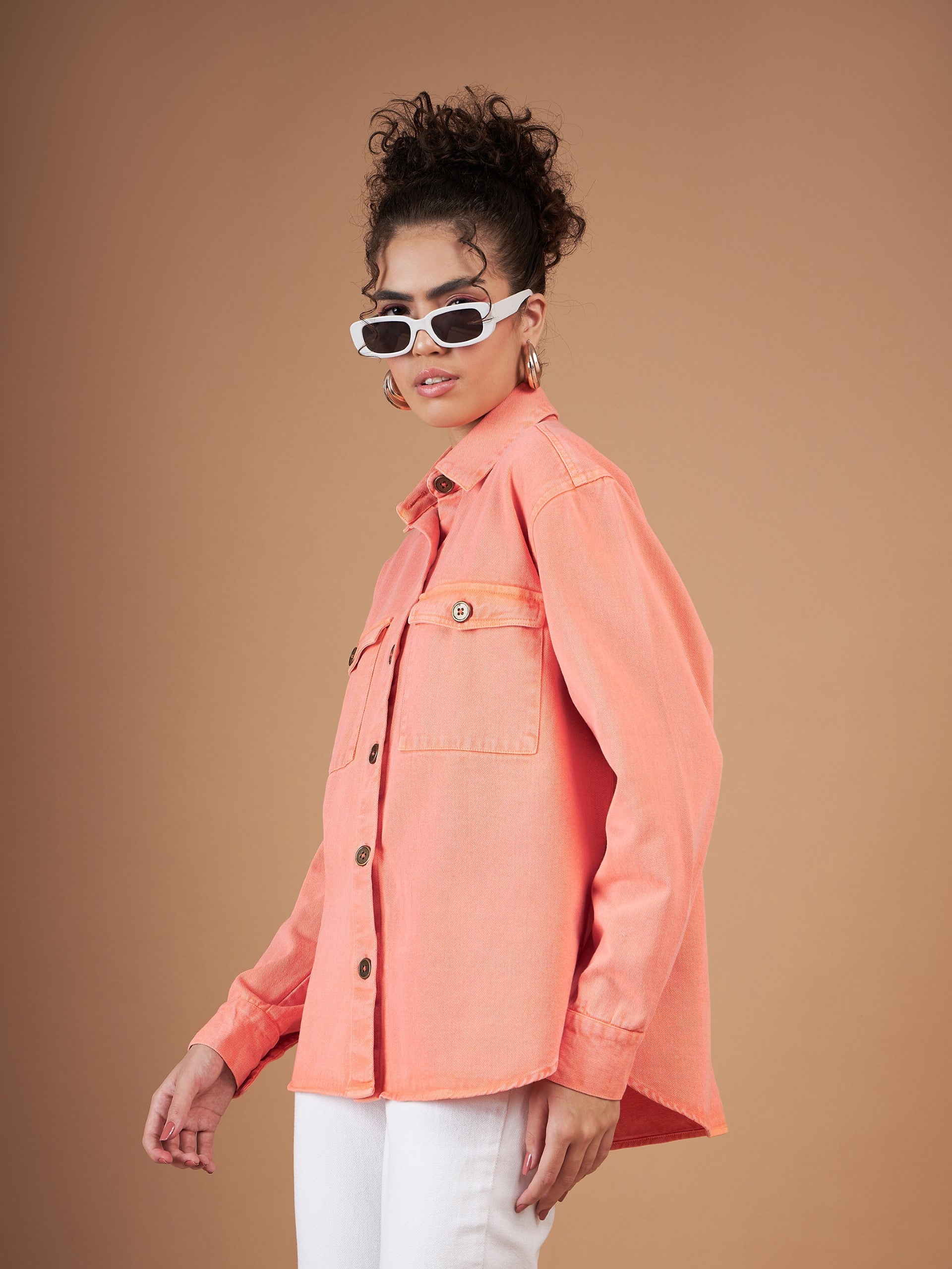 Orange Washed Denim Shacket-SASSAFRAS