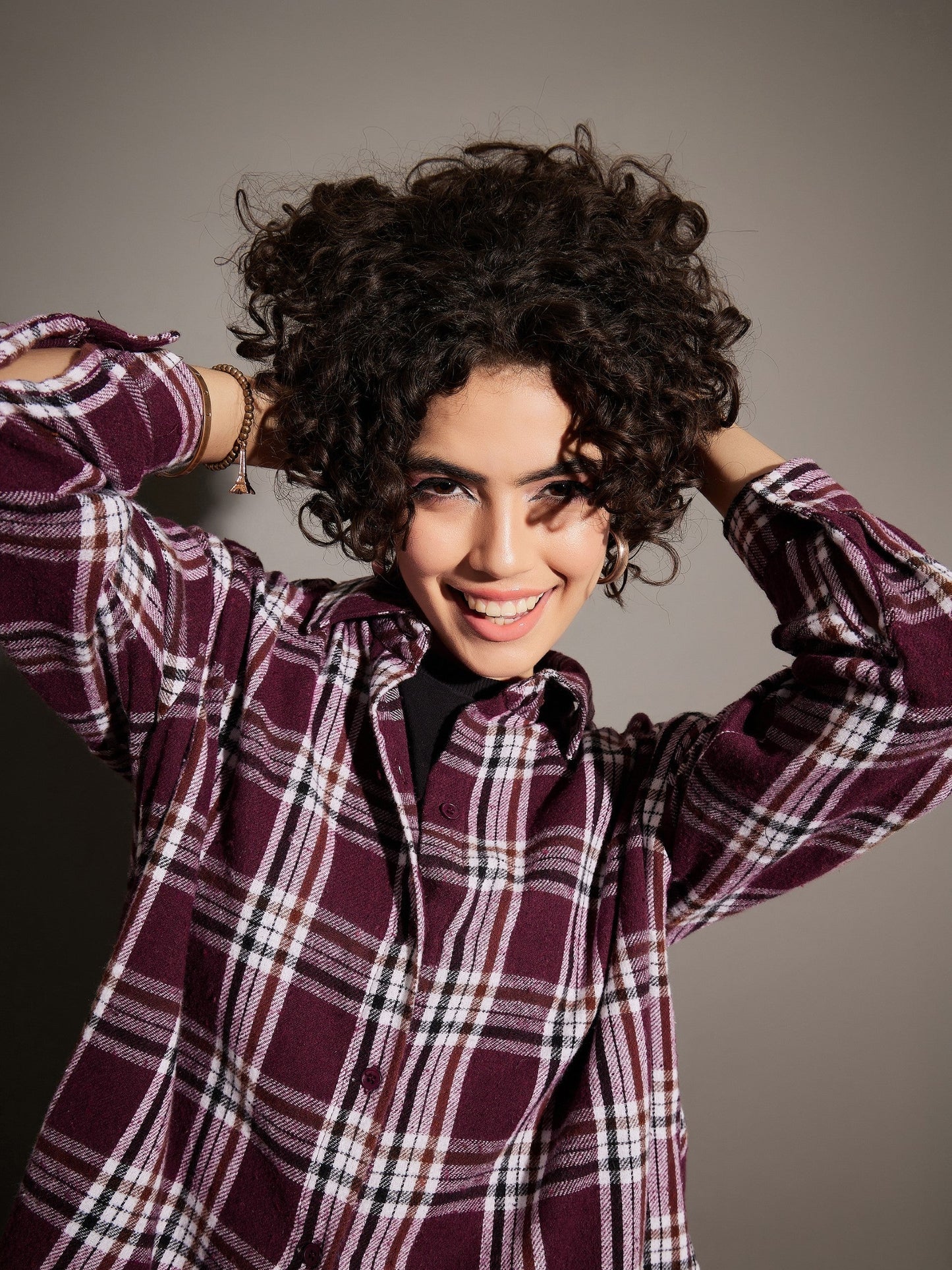 Women Maroon Yarndyed Back Cris Cross Detail Oversized Shirt