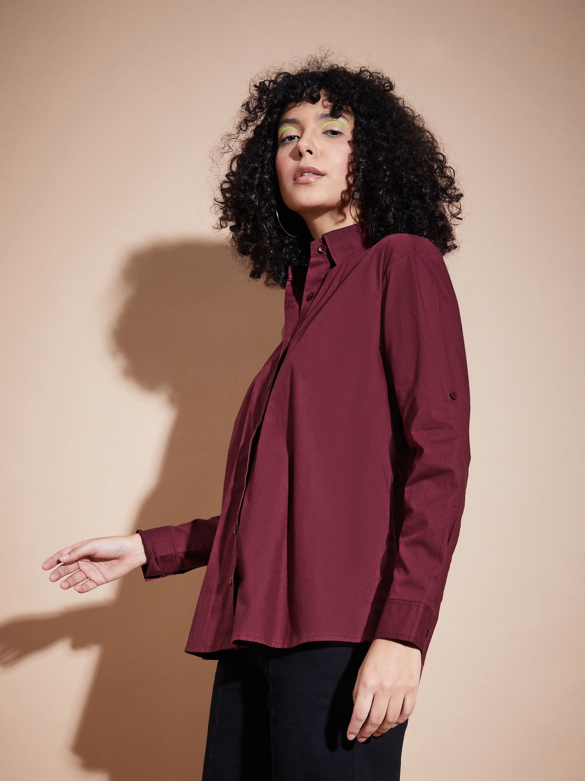 Maroon Poplin Oversized Shirt-SASSAFRAS BASICS