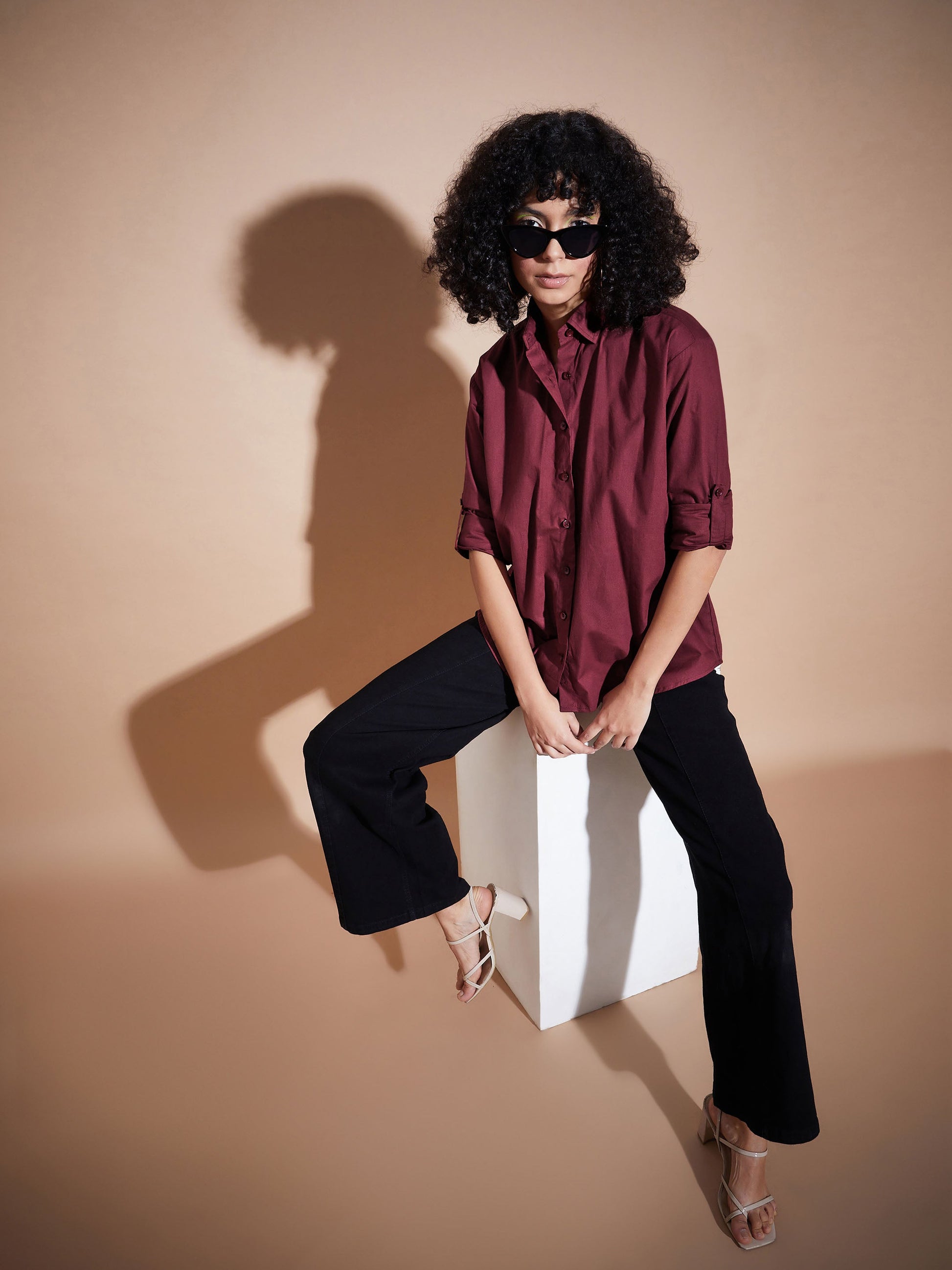 Maroon Poplin Oversized Shirt-SASSAFRAS BASICS