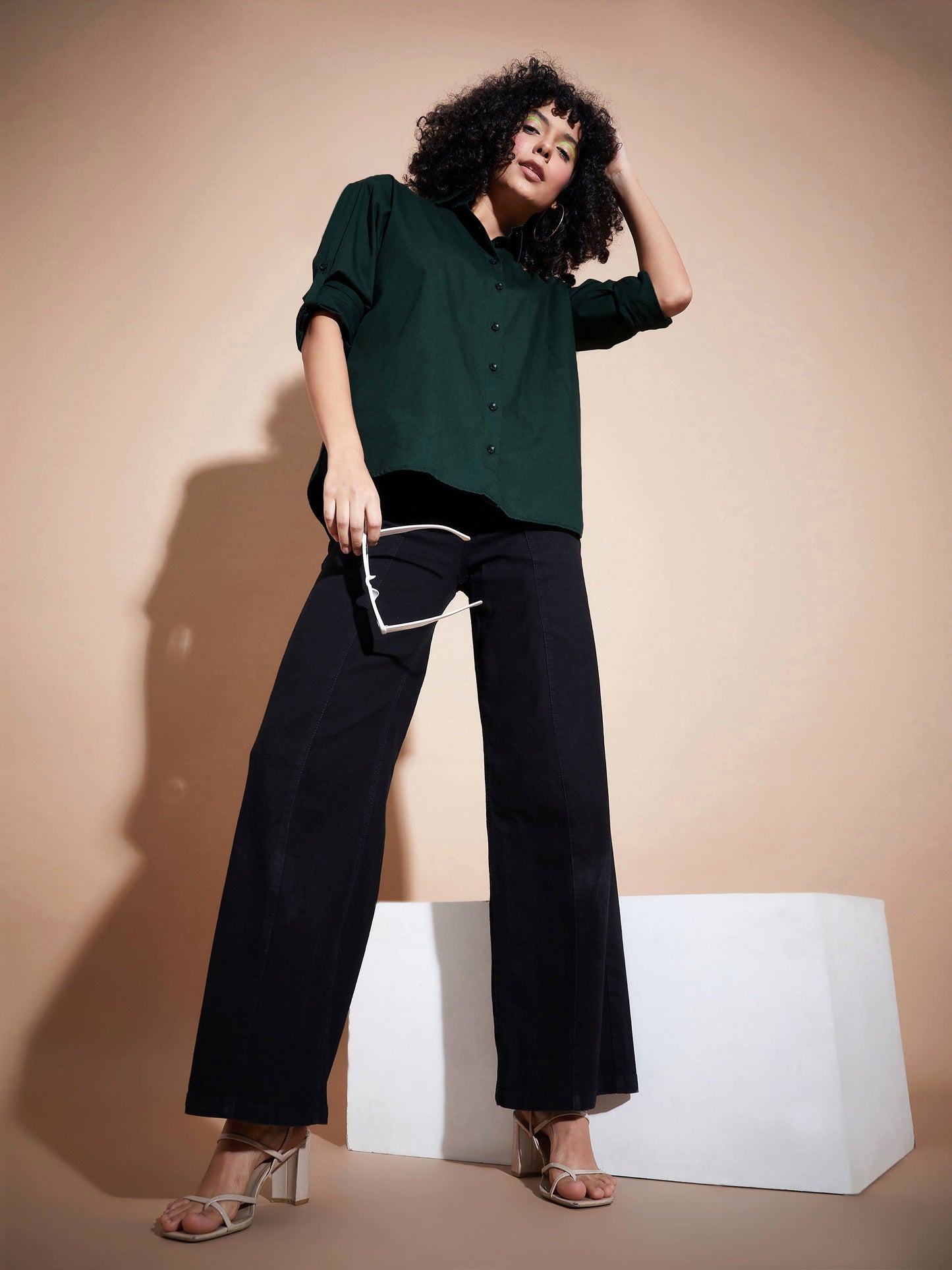 Green Poplin Oversized Shirt-SASSAFRAS BASICS