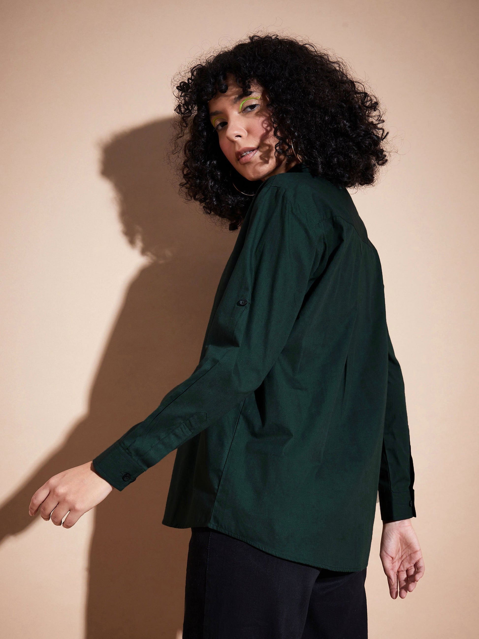 Green Poplin Oversized Shirt-SASSAFRAS BASICS