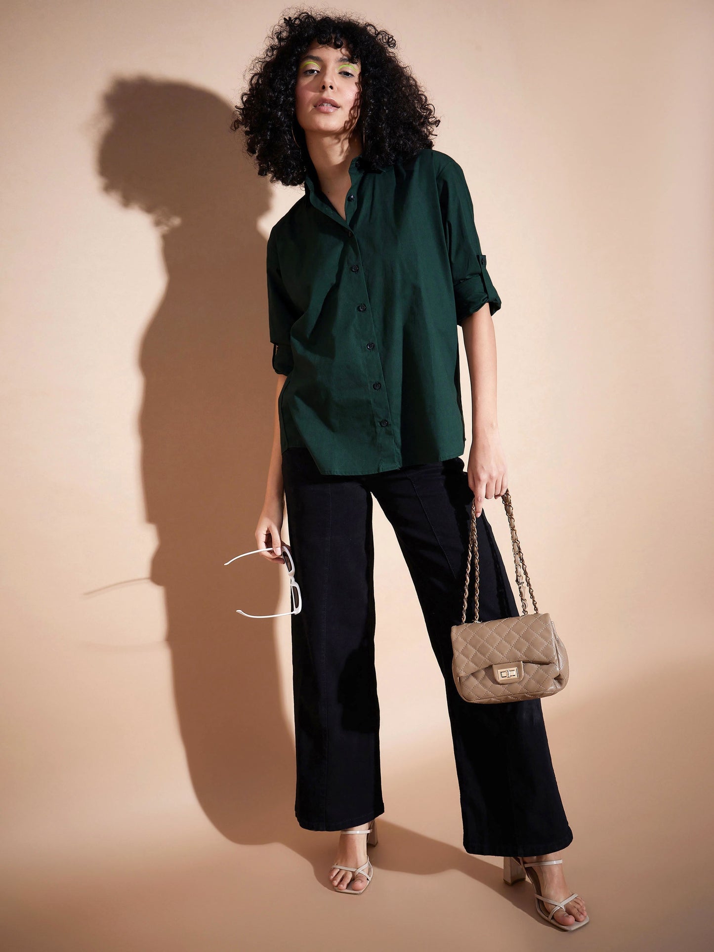 Green Poplin Oversized Shirt-SASSAFRAS BASICS