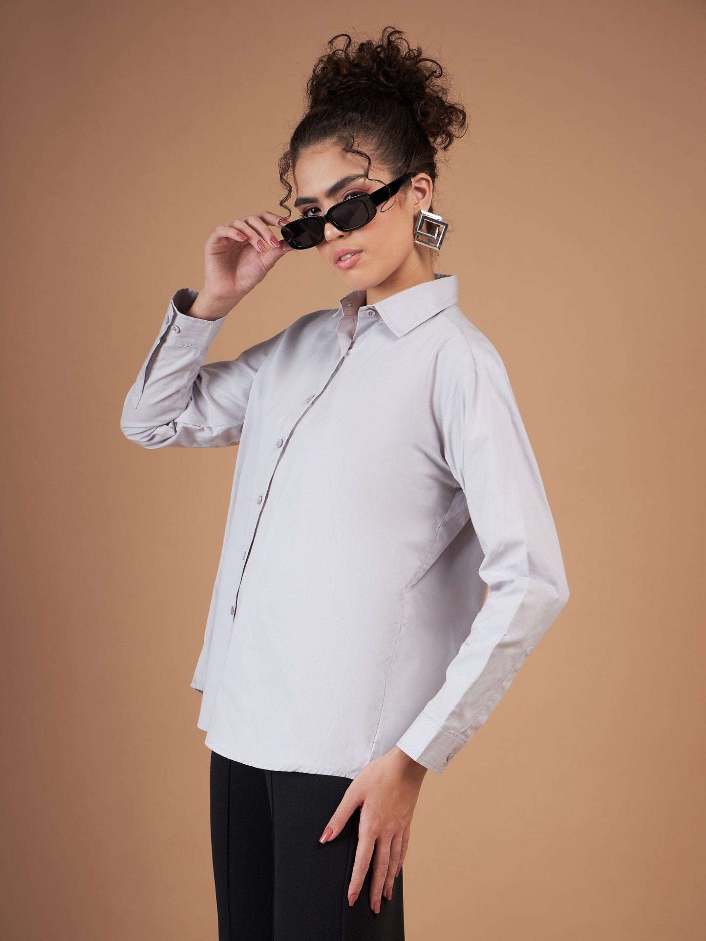 Grey Cotton Poplin Back Placket Shirt-SASSAFRAS