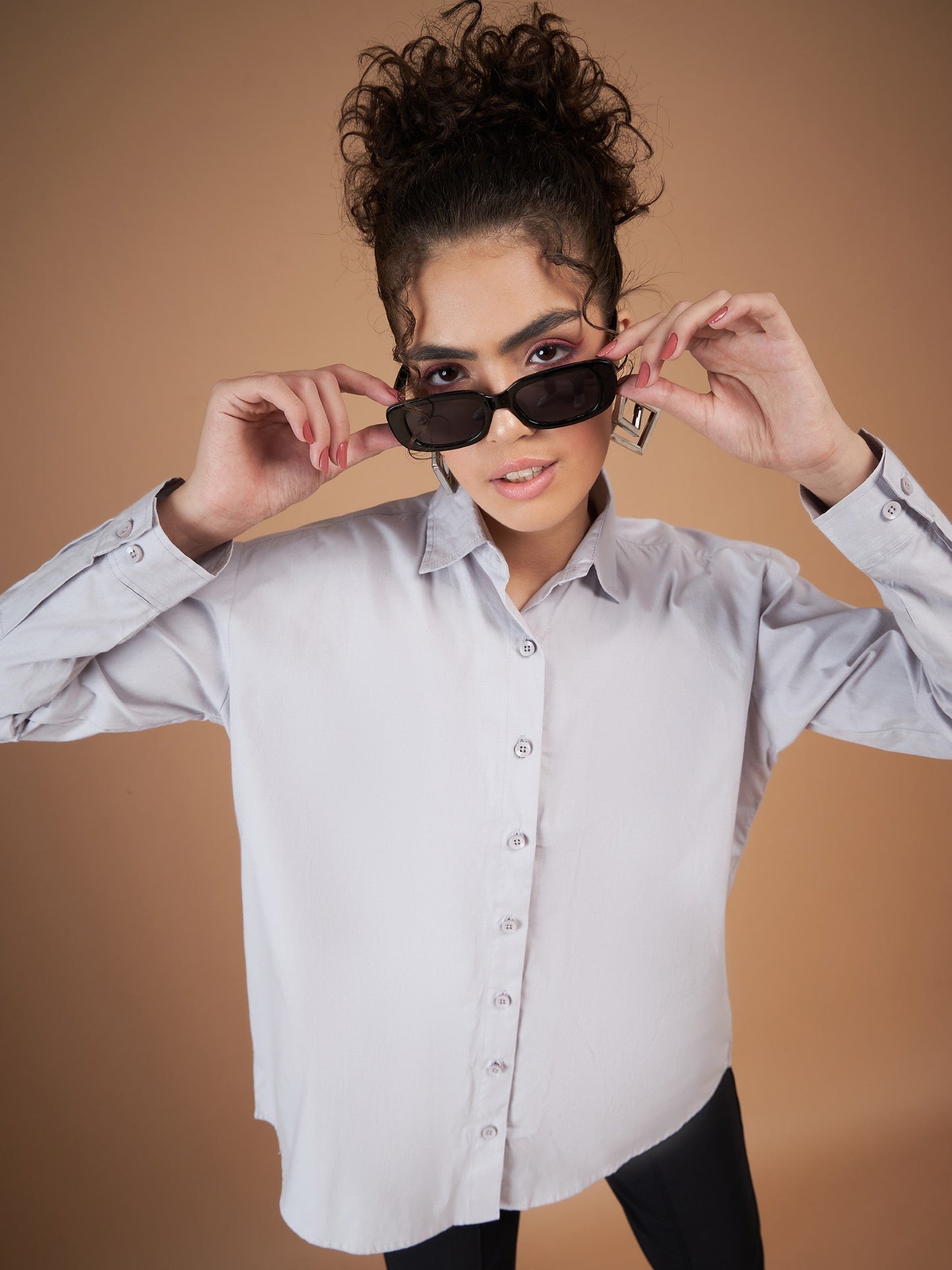 Grey Cotton Poplin Back Placket Shirt-SASSAFRAS