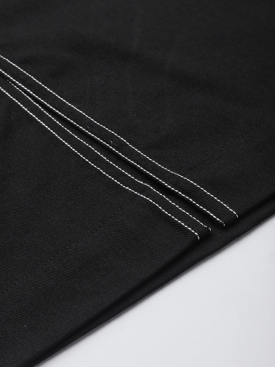 Women Black Contrast Stitch Twill Pencil Skirt