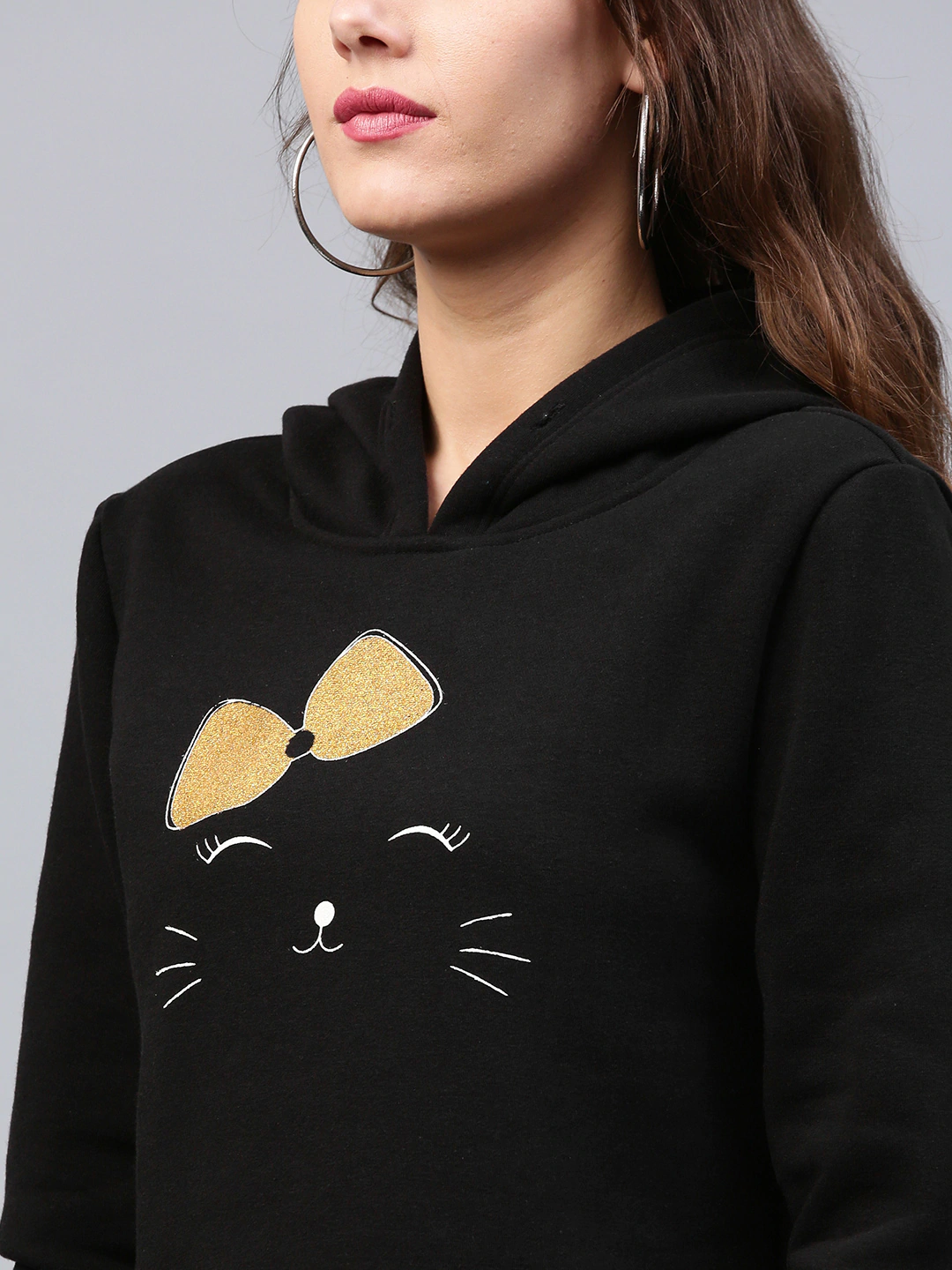 Women Black Bow Kitty Sweatshirt