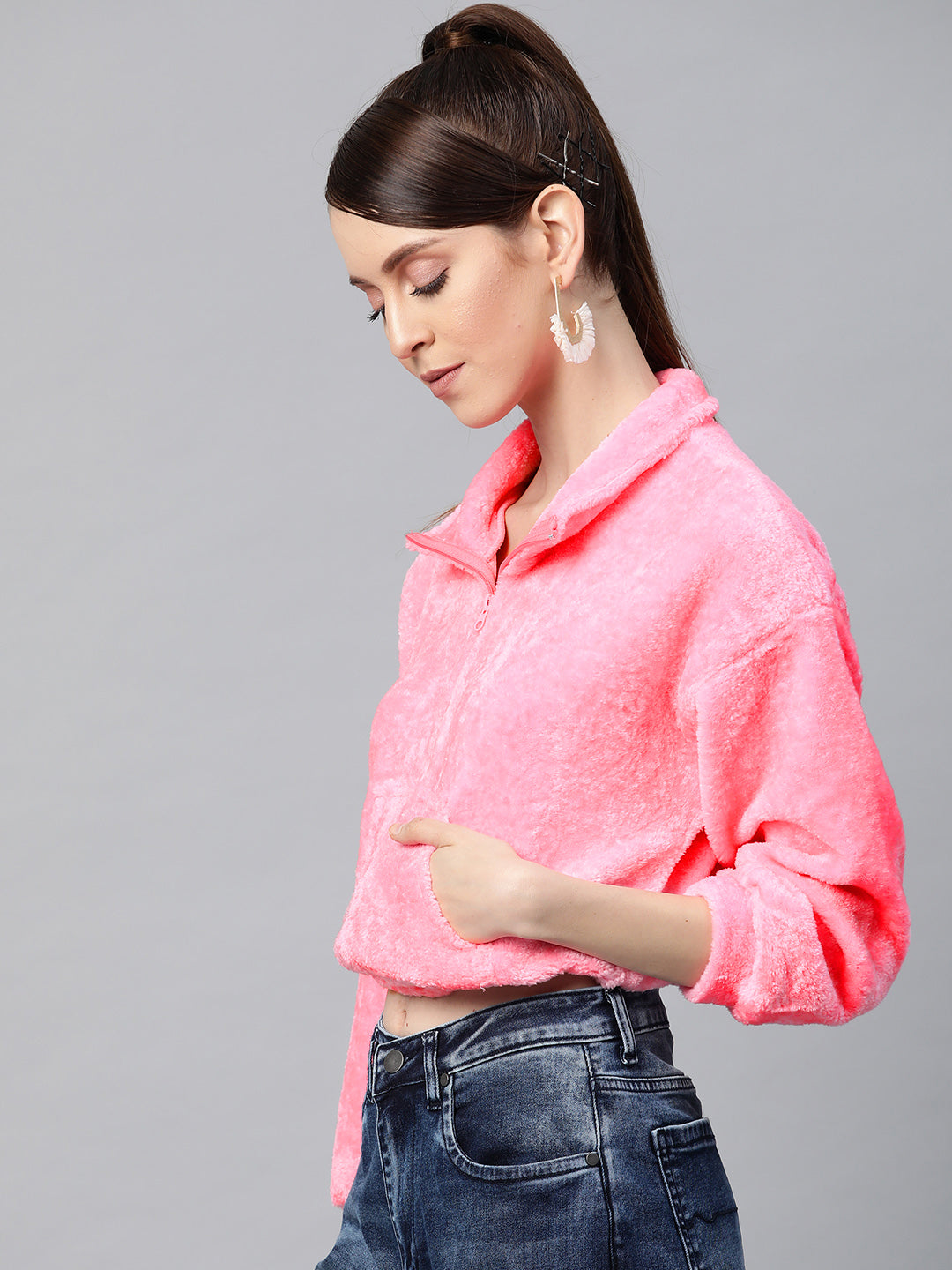 Women Pink Kangaroo Fur Sweatshirt