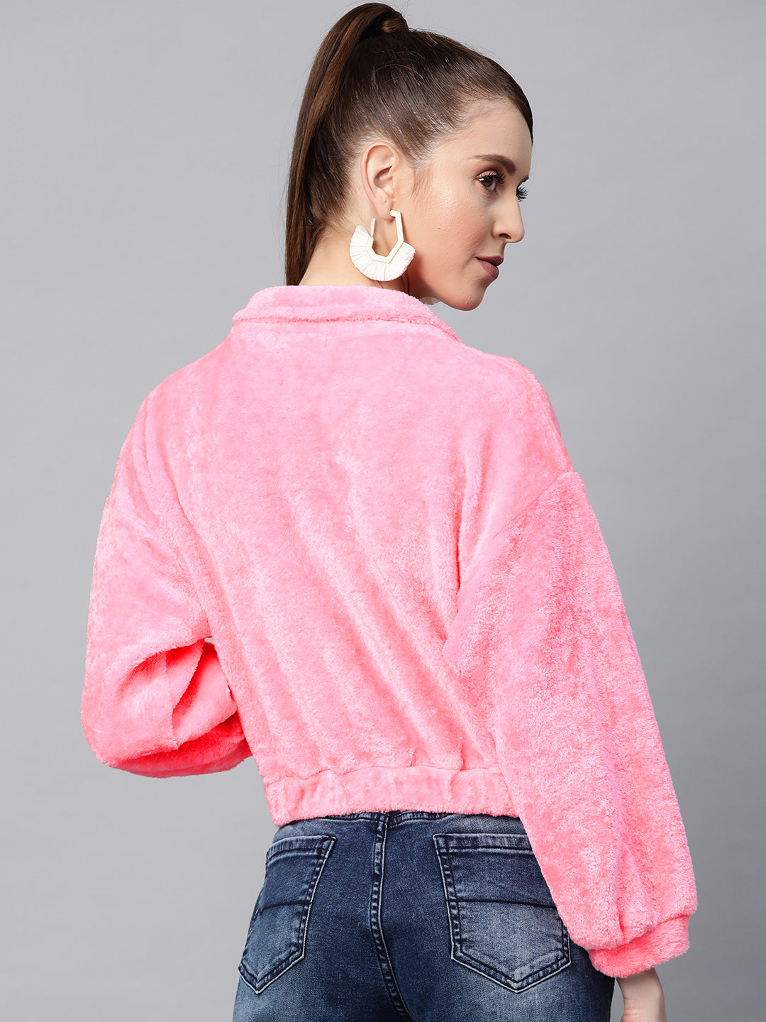 Women Pink Kangaroo Fur Sweatshirt