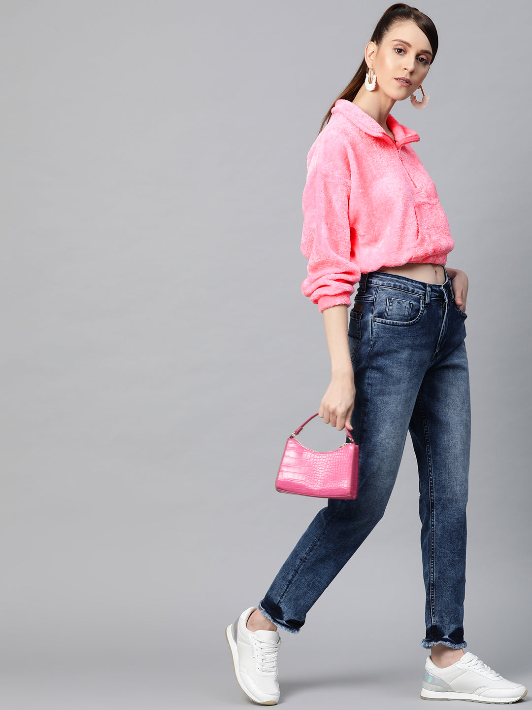 Women Pink Kangaroo Fur Sweatshirt