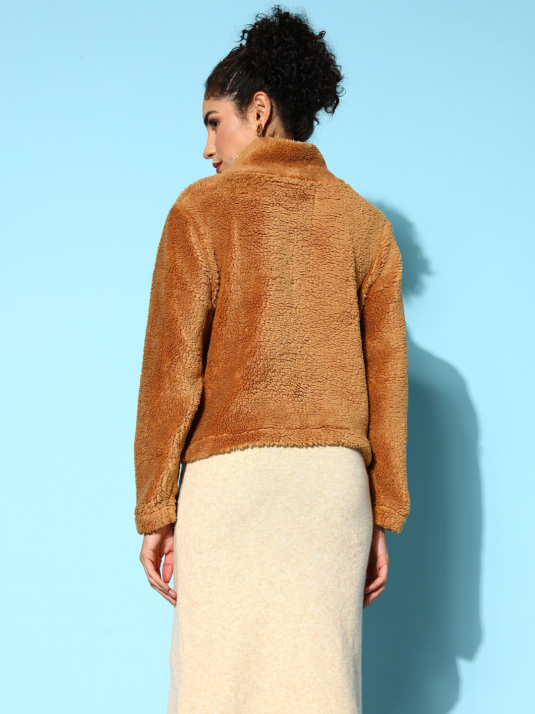 Mustard High Neck Faux Fur Sweatshirt-SASSAFRAS