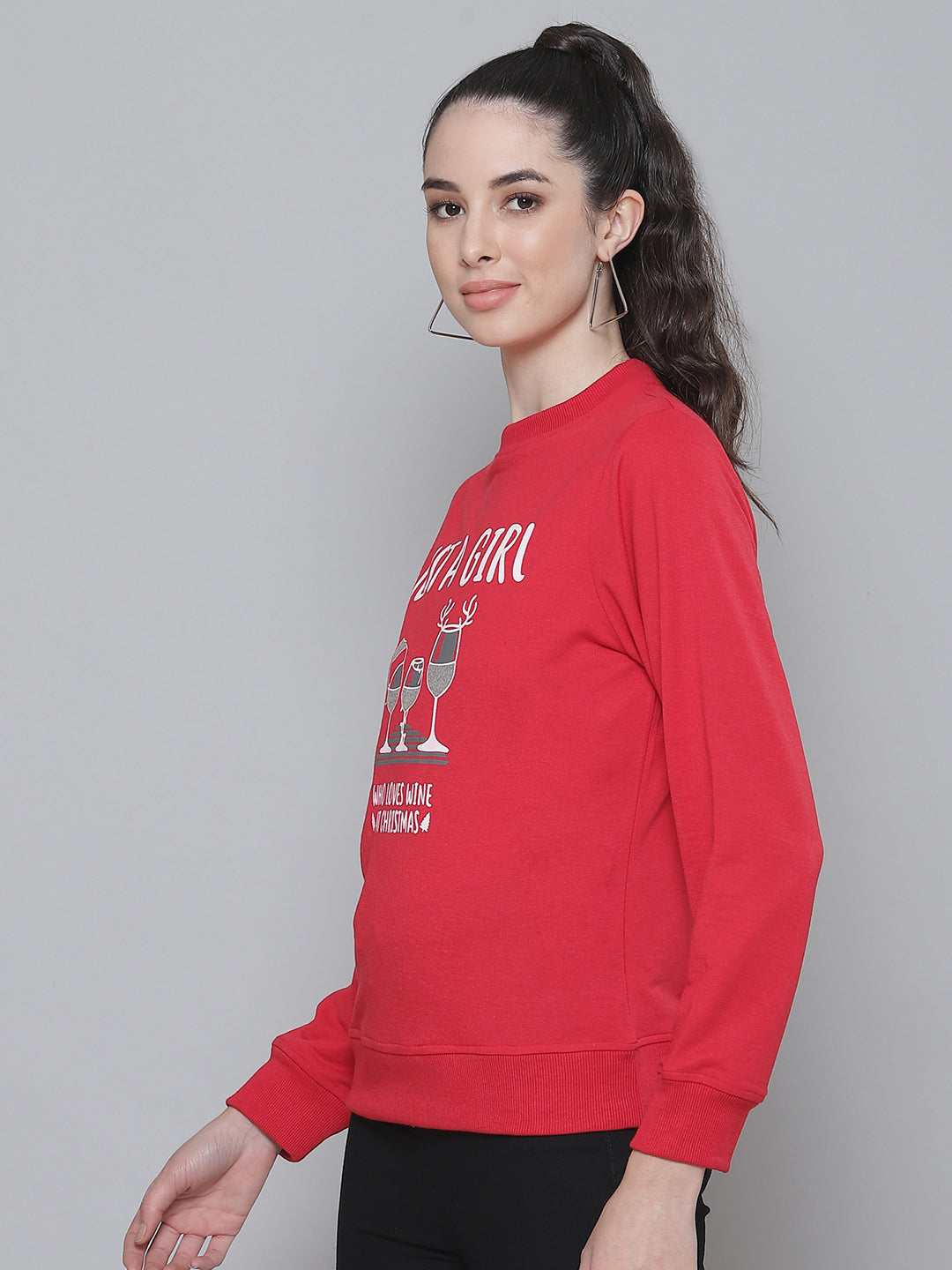 Women Red Terry Sweatshirt