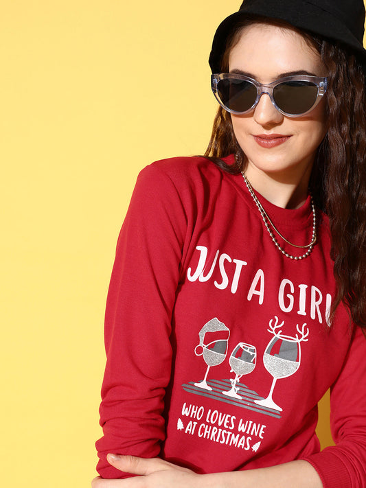 Red Terry JUST A GIRL Sweatshirt-SASSAFRAS