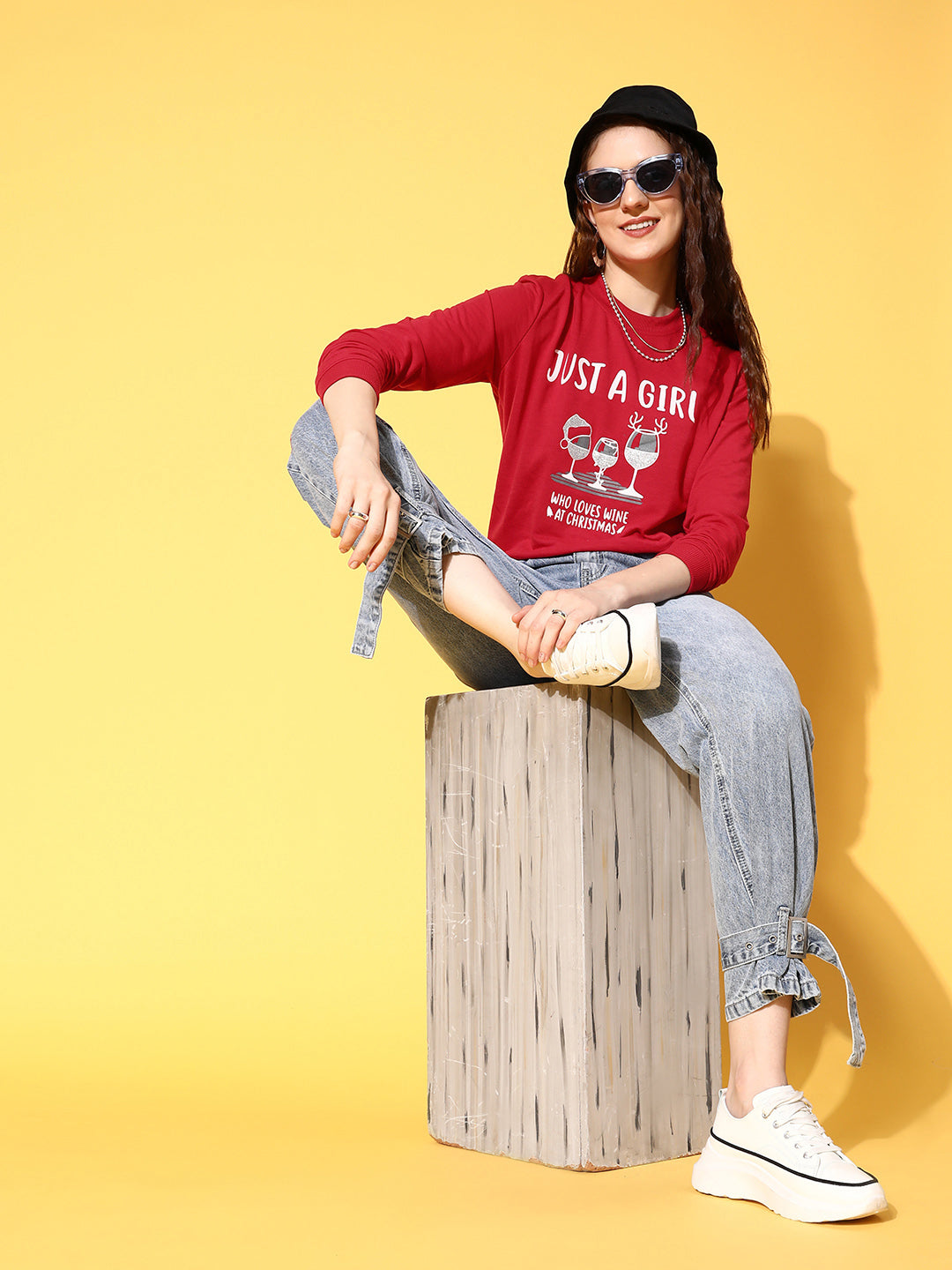 Red Terry JUST A GIRL Sweatshirt-SASSAFRAS