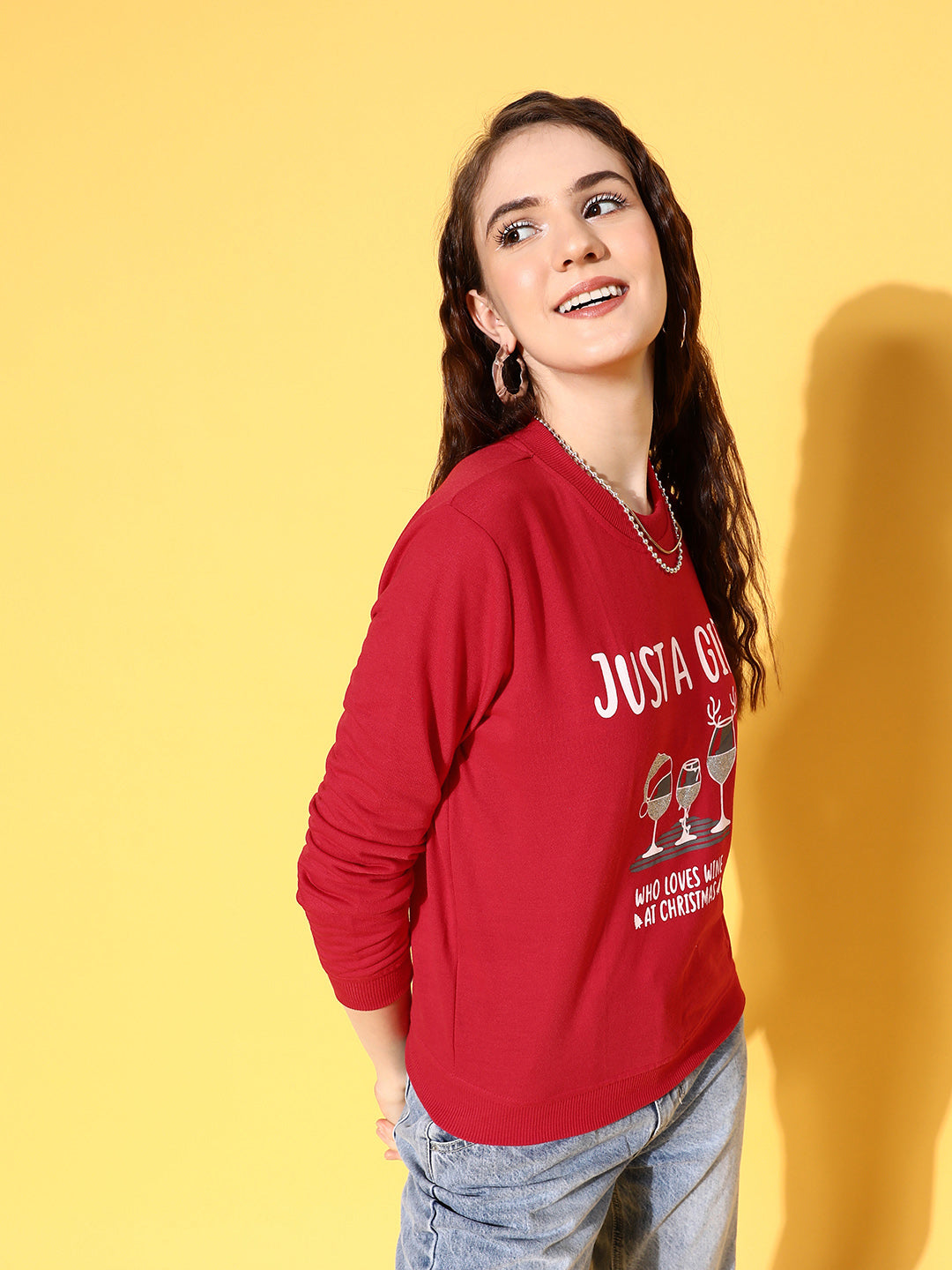 Red Terry JUST A GIRL Sweatshirt-SASSAFRAS