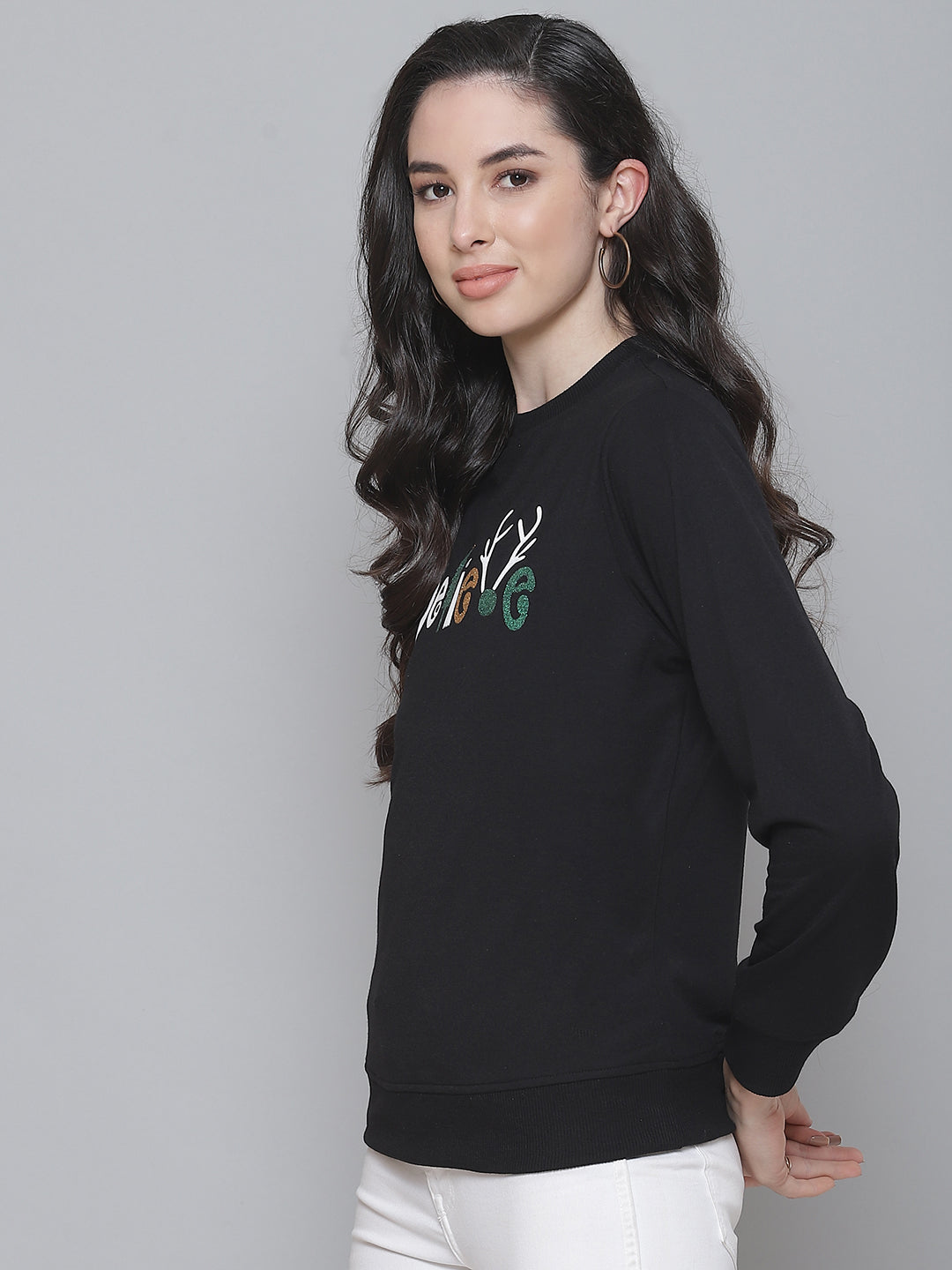 Women Black Terry Sweatshirt