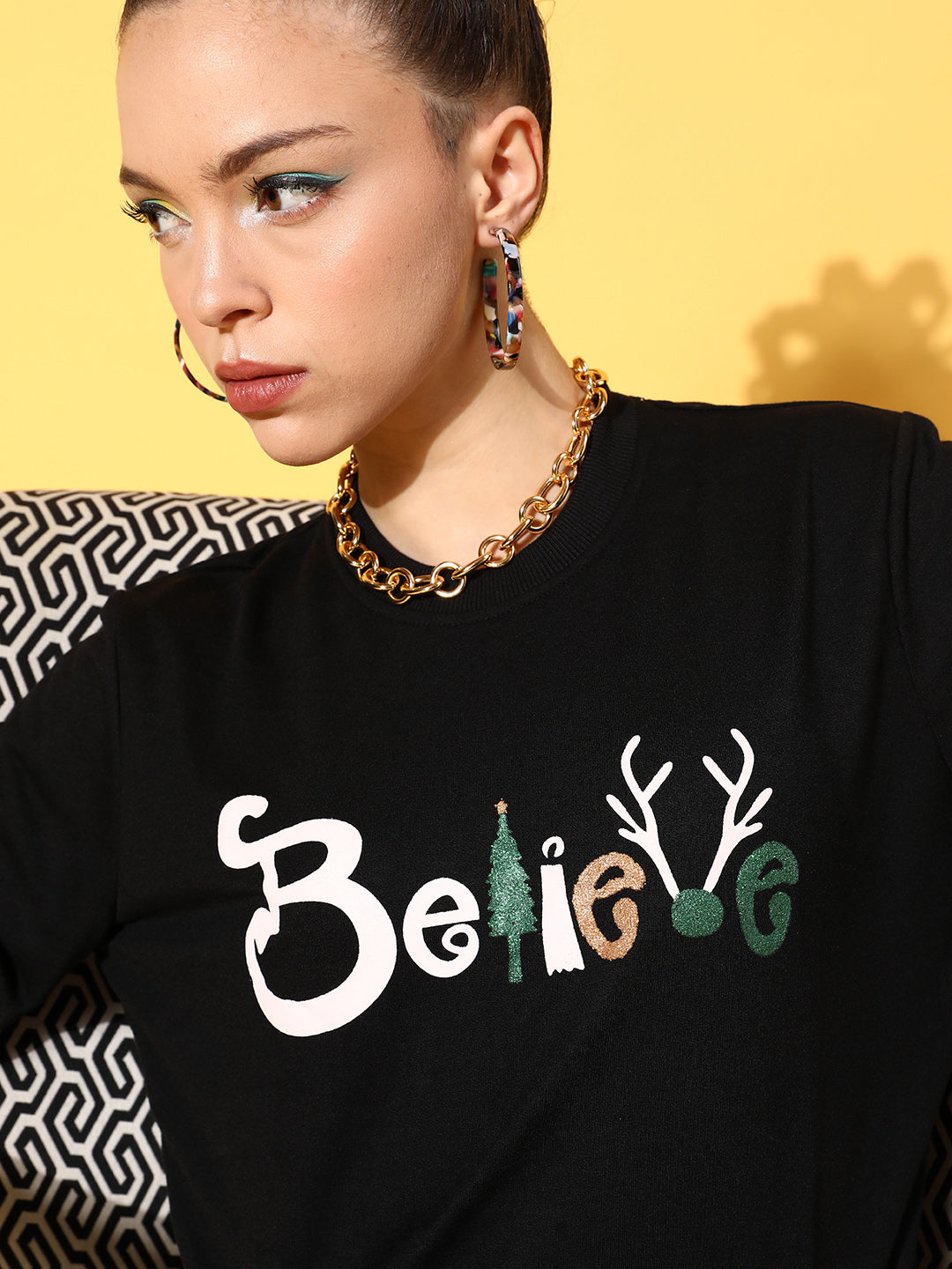 Black Terry BELIEVE Sweatshirt-SASSAFRAS