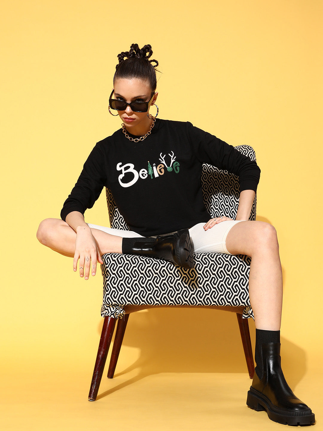 Black Terry BELIEVE Sweatshirt-SASSAFRAS