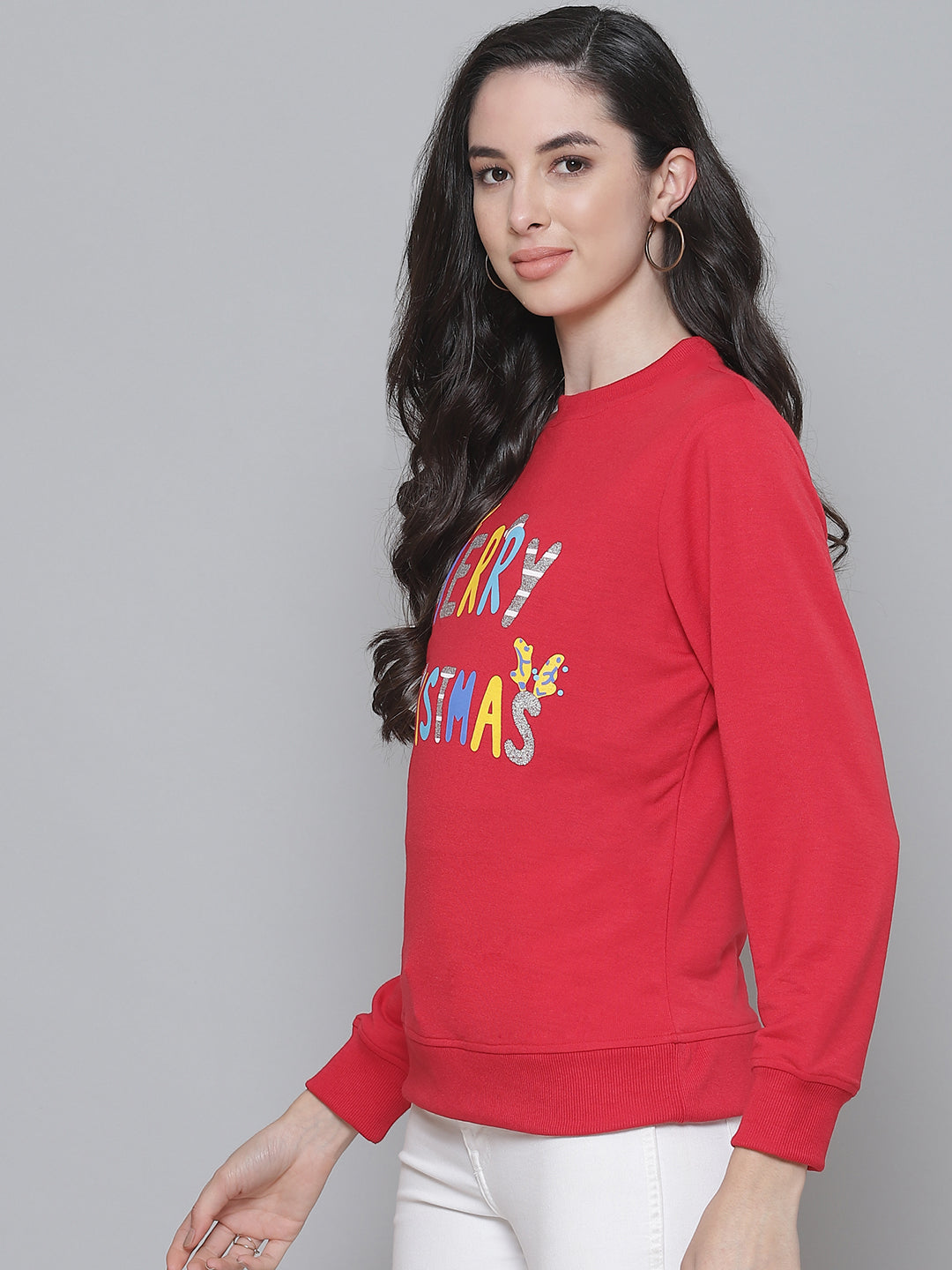 Women Red Terry Christmas Sweatshirt
