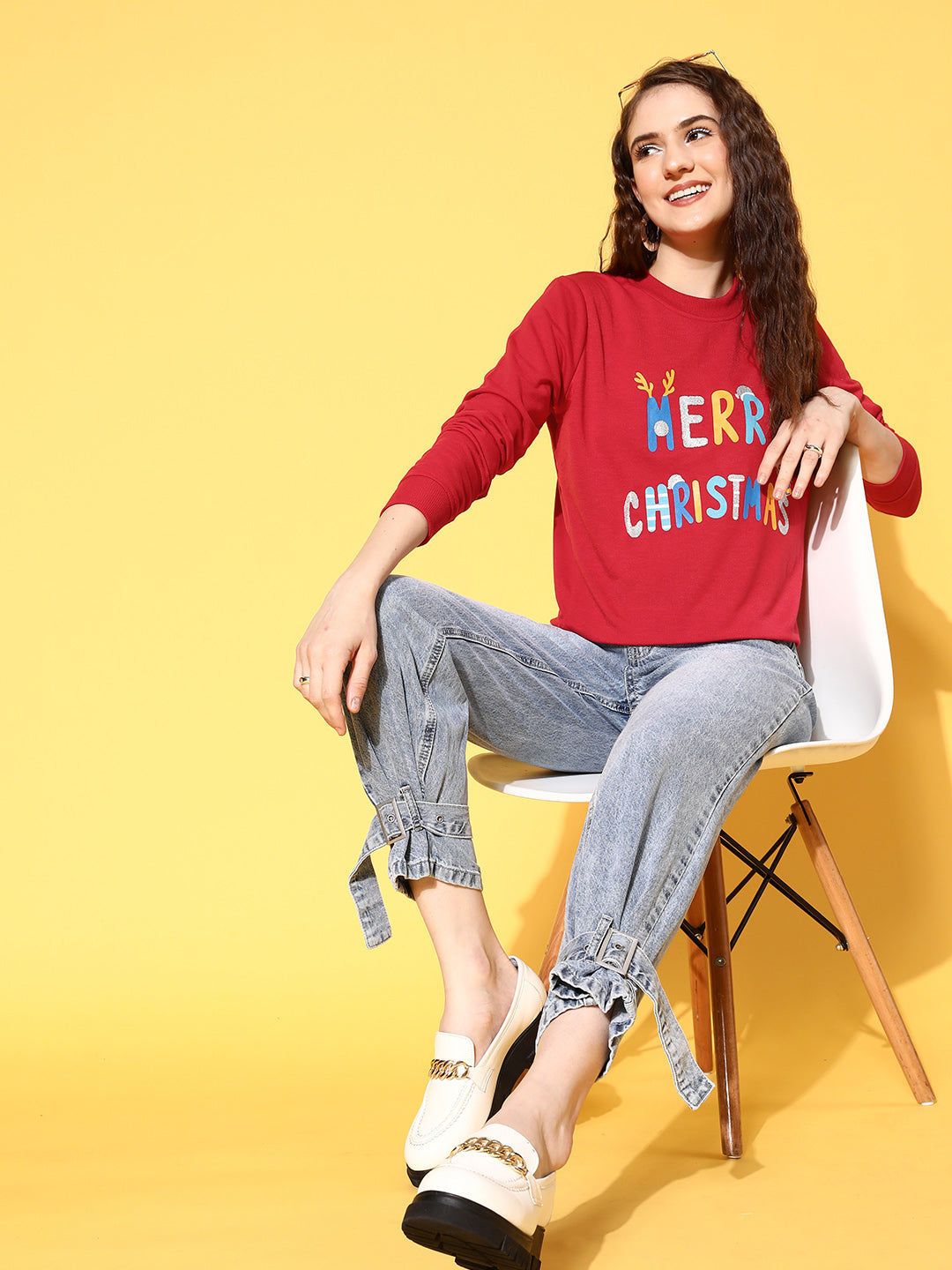 Red Terry MERRY CHRISTMAS Sweatshirt-SASSAFRAS