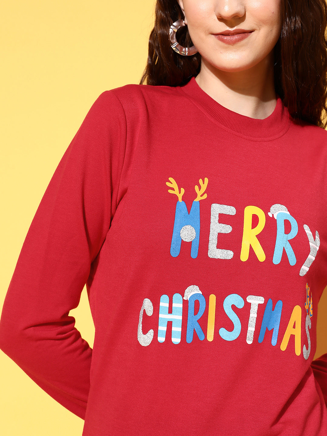 Red Terry MERRY CHRISTMAS Sweatshirt-SASSAFRAS