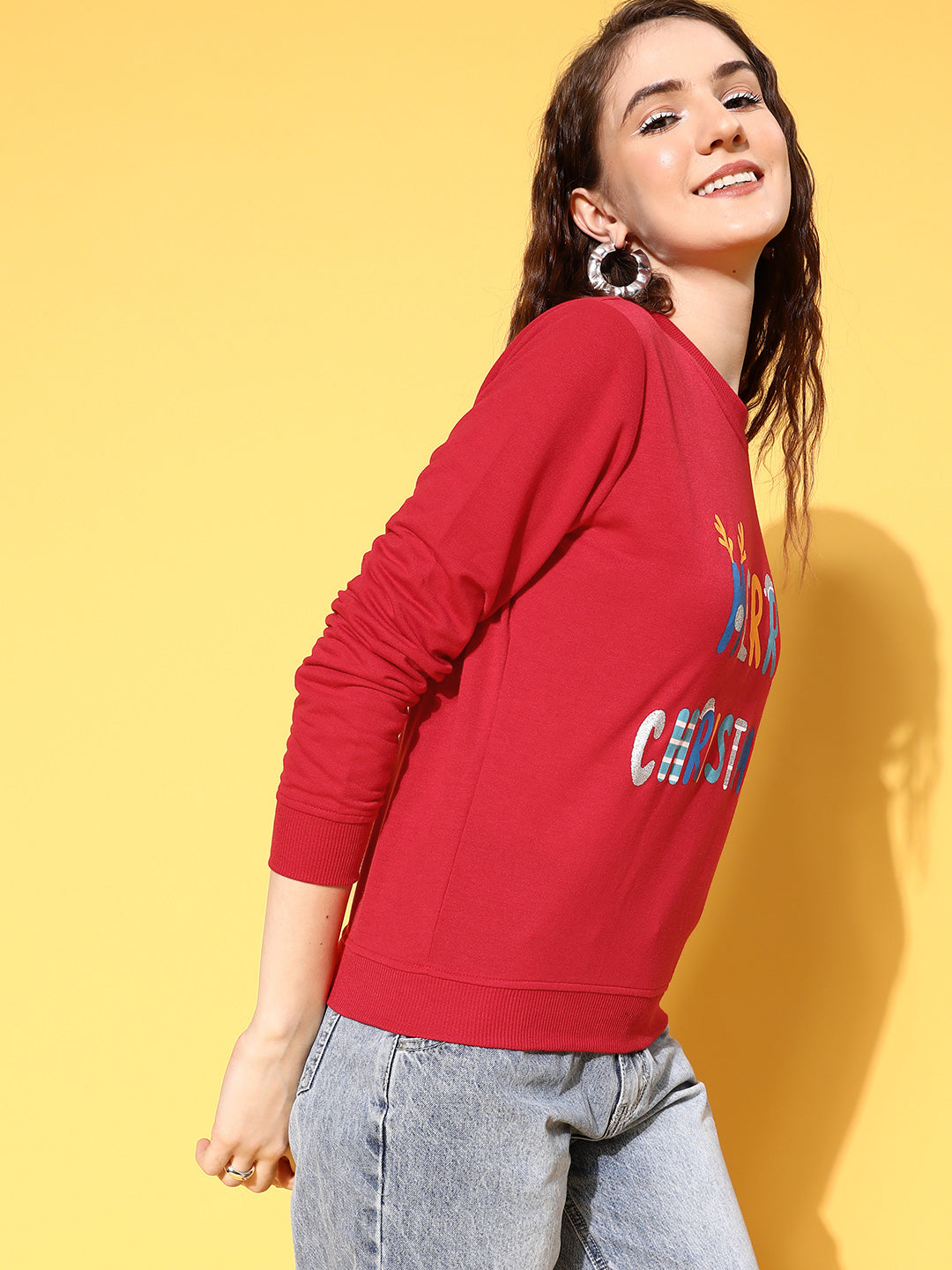 Red Terry MERRY CHRISTMAS Sweatshirt-SASSAFRAS