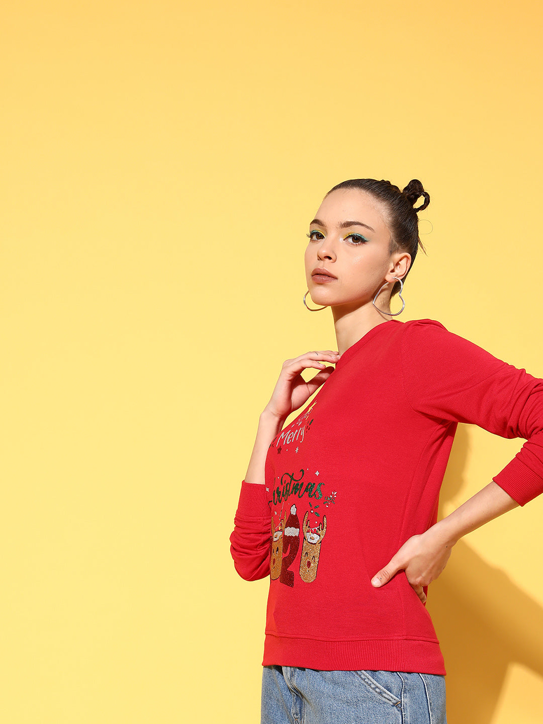 Red MERRY CHRISTMAS Terry Print Sweatshirt-SASSAFRAS