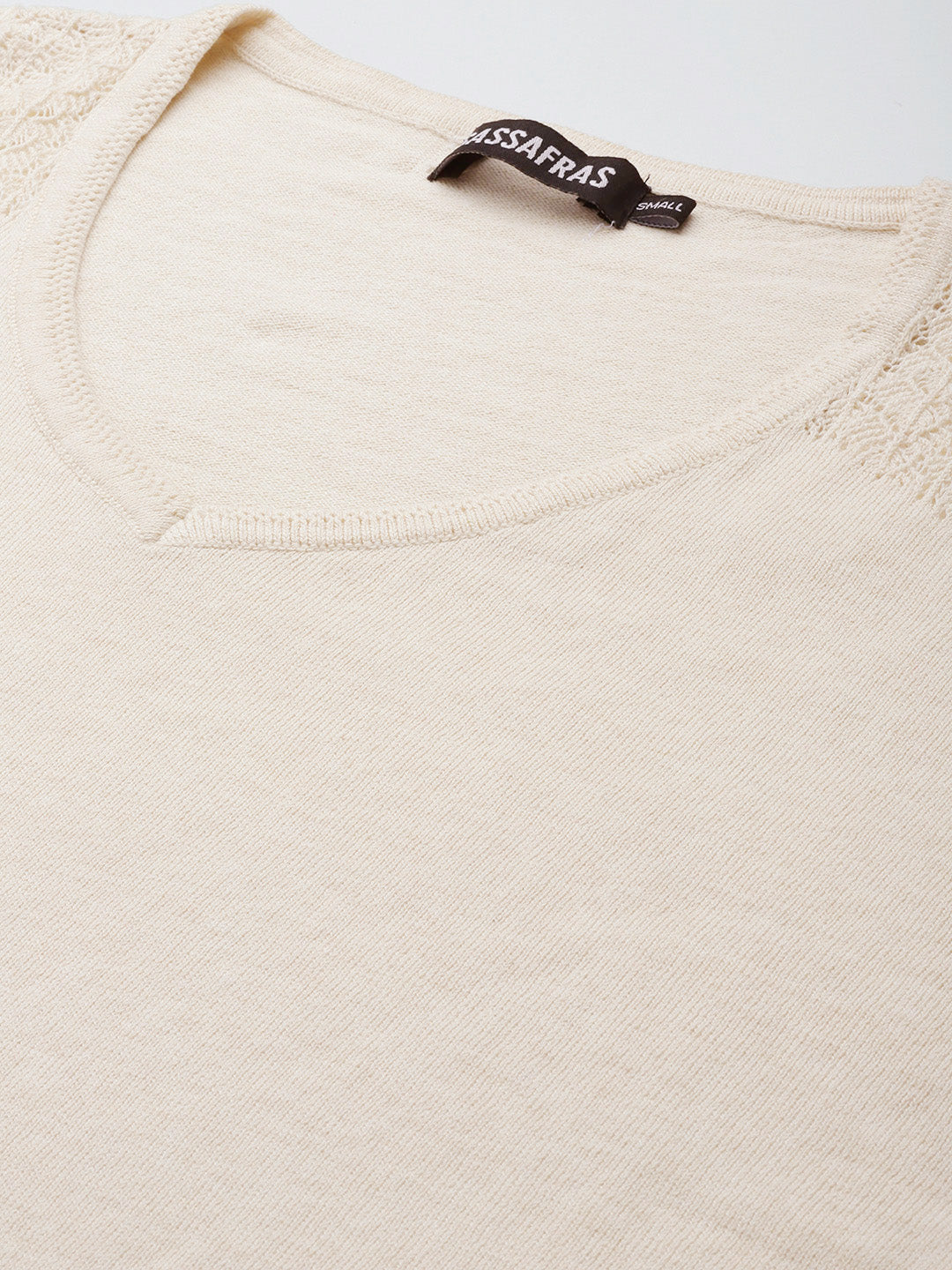 Women Beige Knitted V-Neck Full Sleeves Sweater