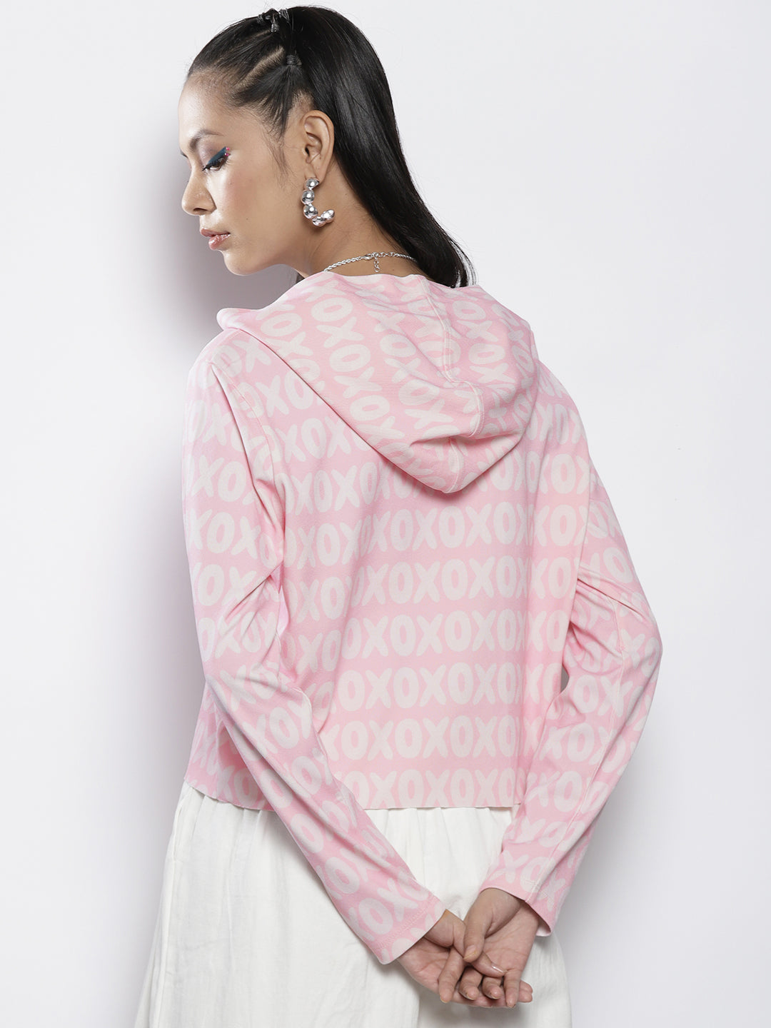 Women Pink Xoxo Print Hooded Sweatshirt