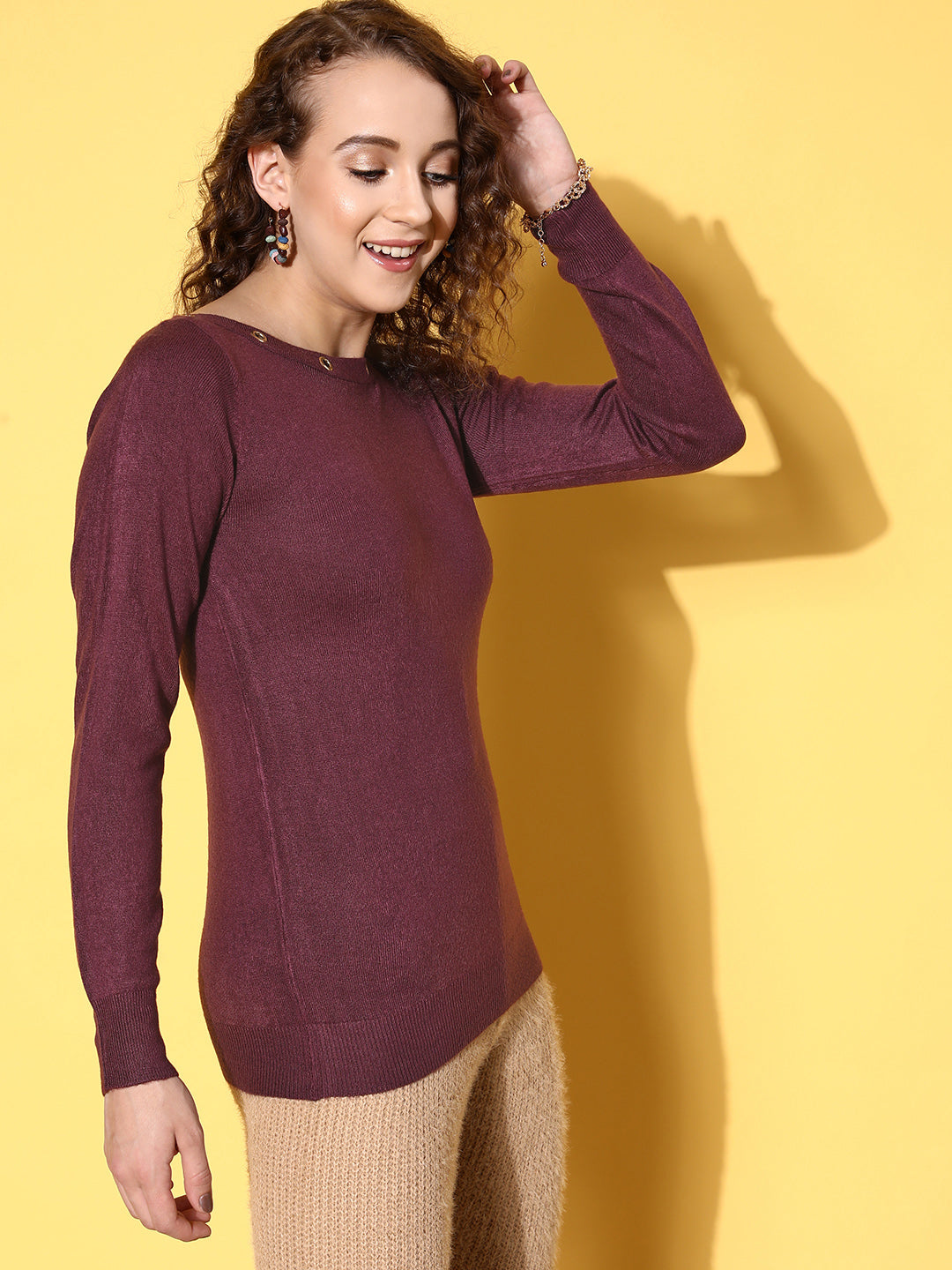 Purple Boat Neck Eyelet Sweater-SASSAFRAS