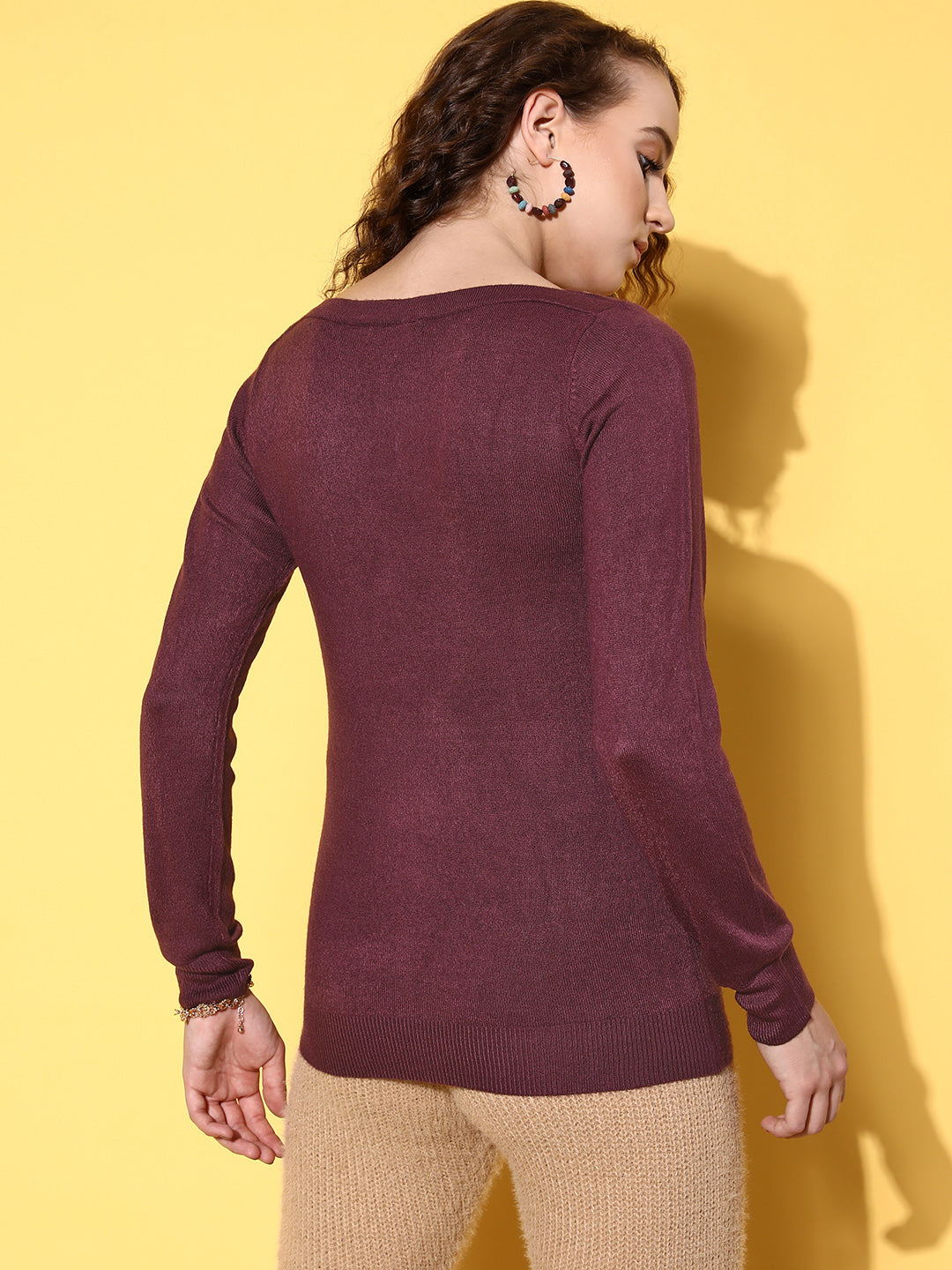 Purple Boat Neck Eyelet Sweater-SASSAFRAS