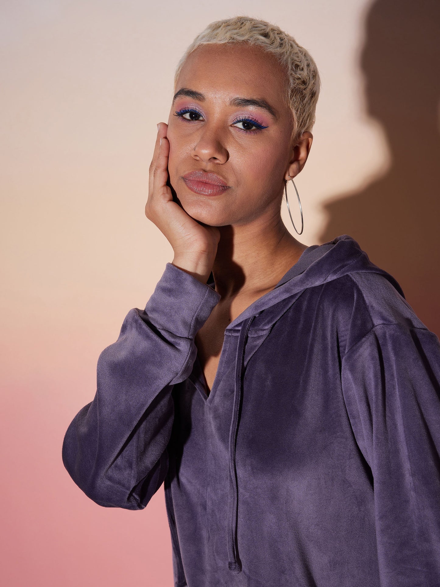 Purple Velour Solid Hoodie-SASSAFRAS alt-laze