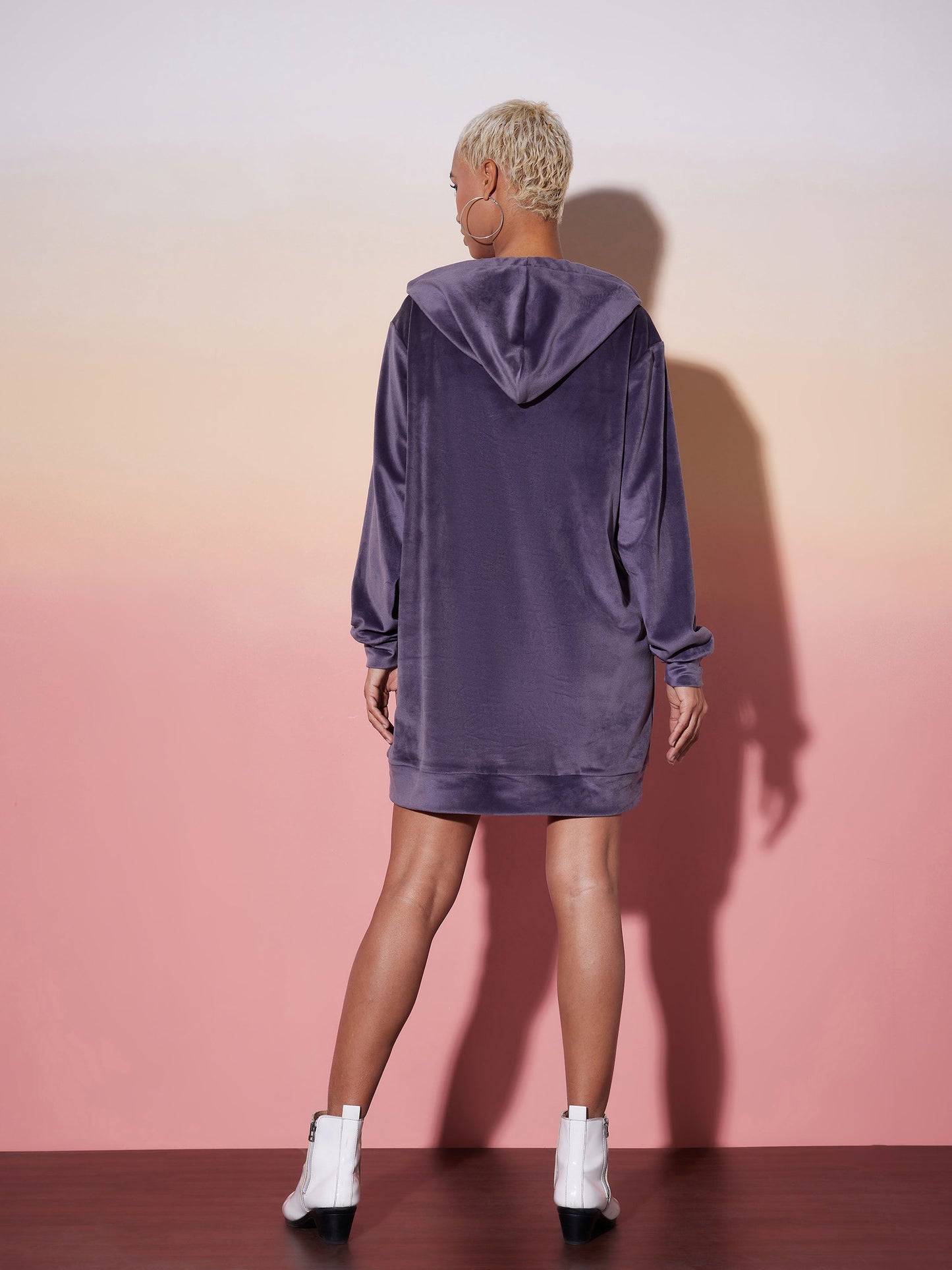 Purple Velour Solid Hoodie-SASSAFRAS alt-laze