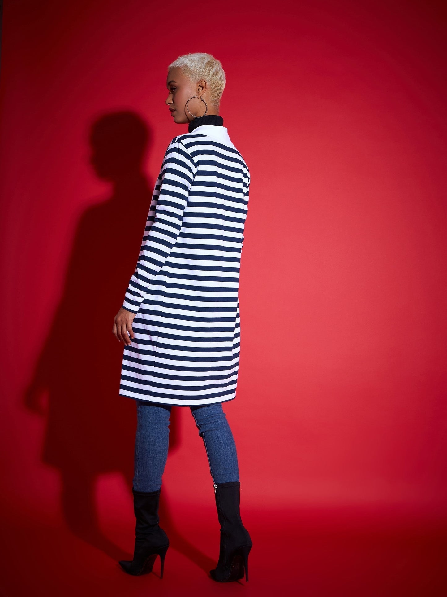 Navy & White Striped Front Open Sweater-SASSAFRAS