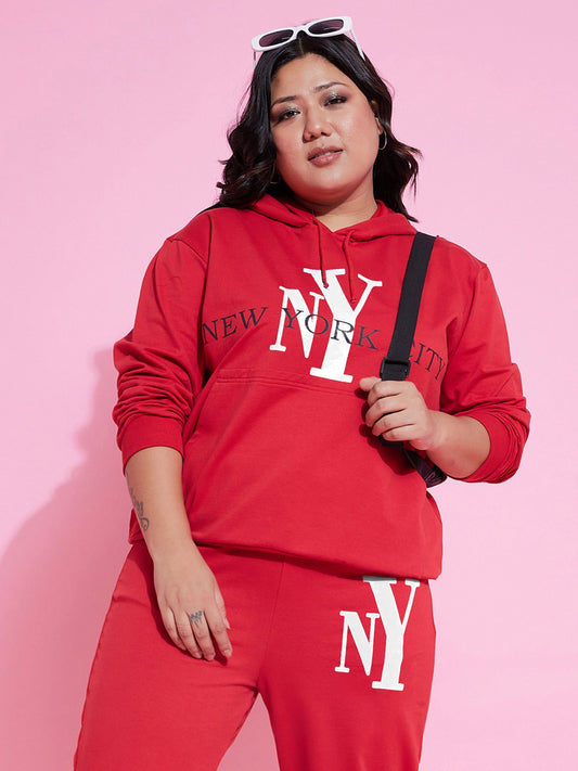 Women Red New Yoke Fleece Hoodie