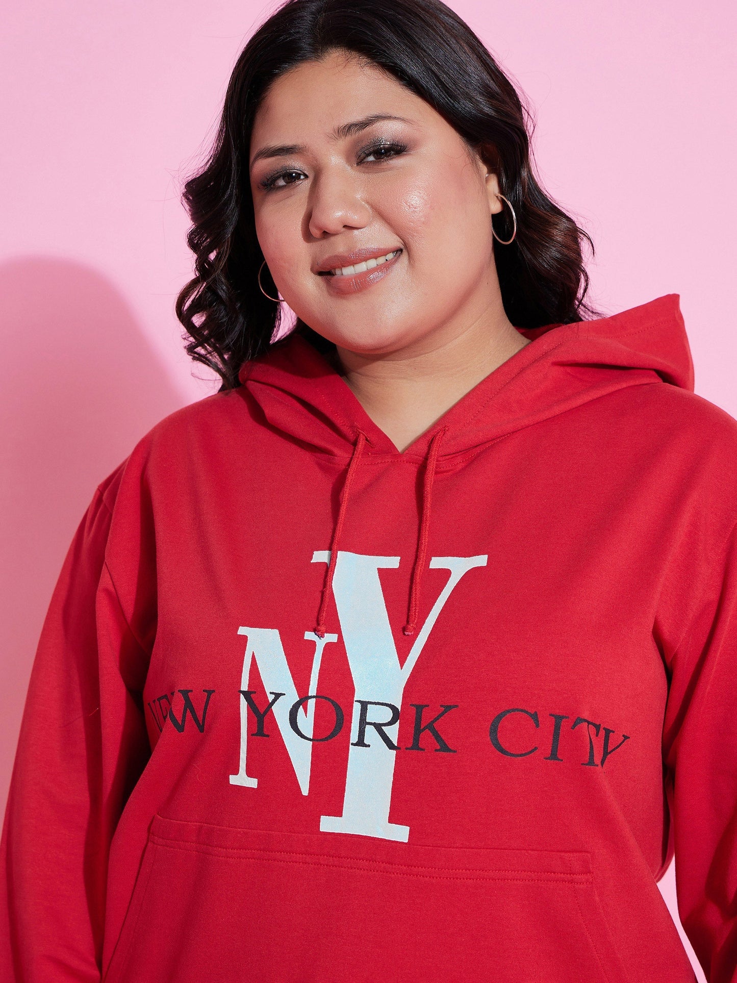 Women Red New Yoke Terry Hoodie With Joggers