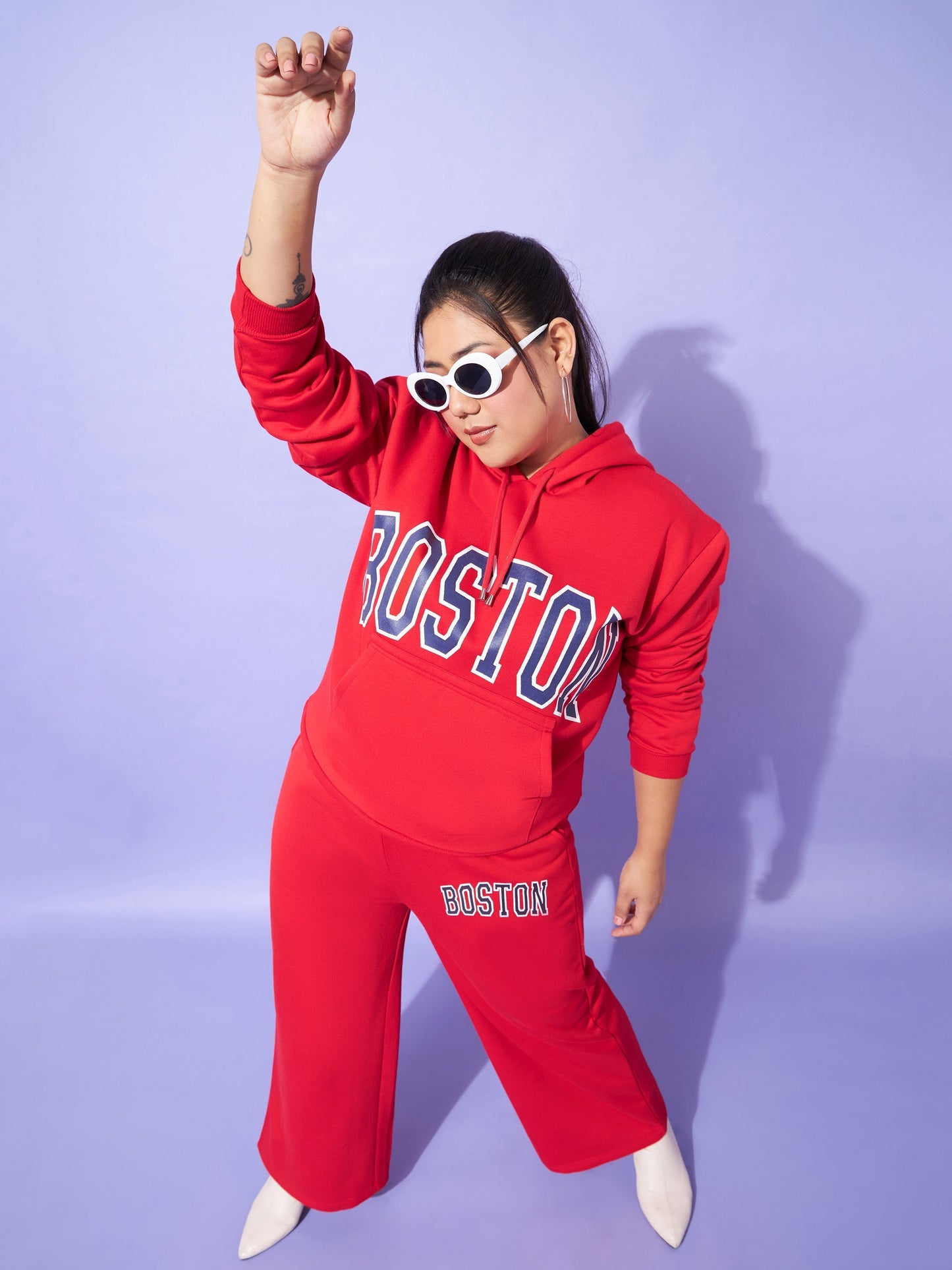 Women Red Fleece Boston Hoodie