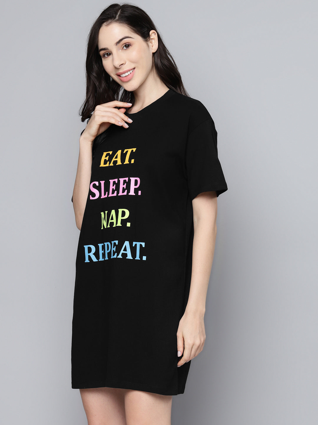 Women Black Conversational Print T-shirt Dress