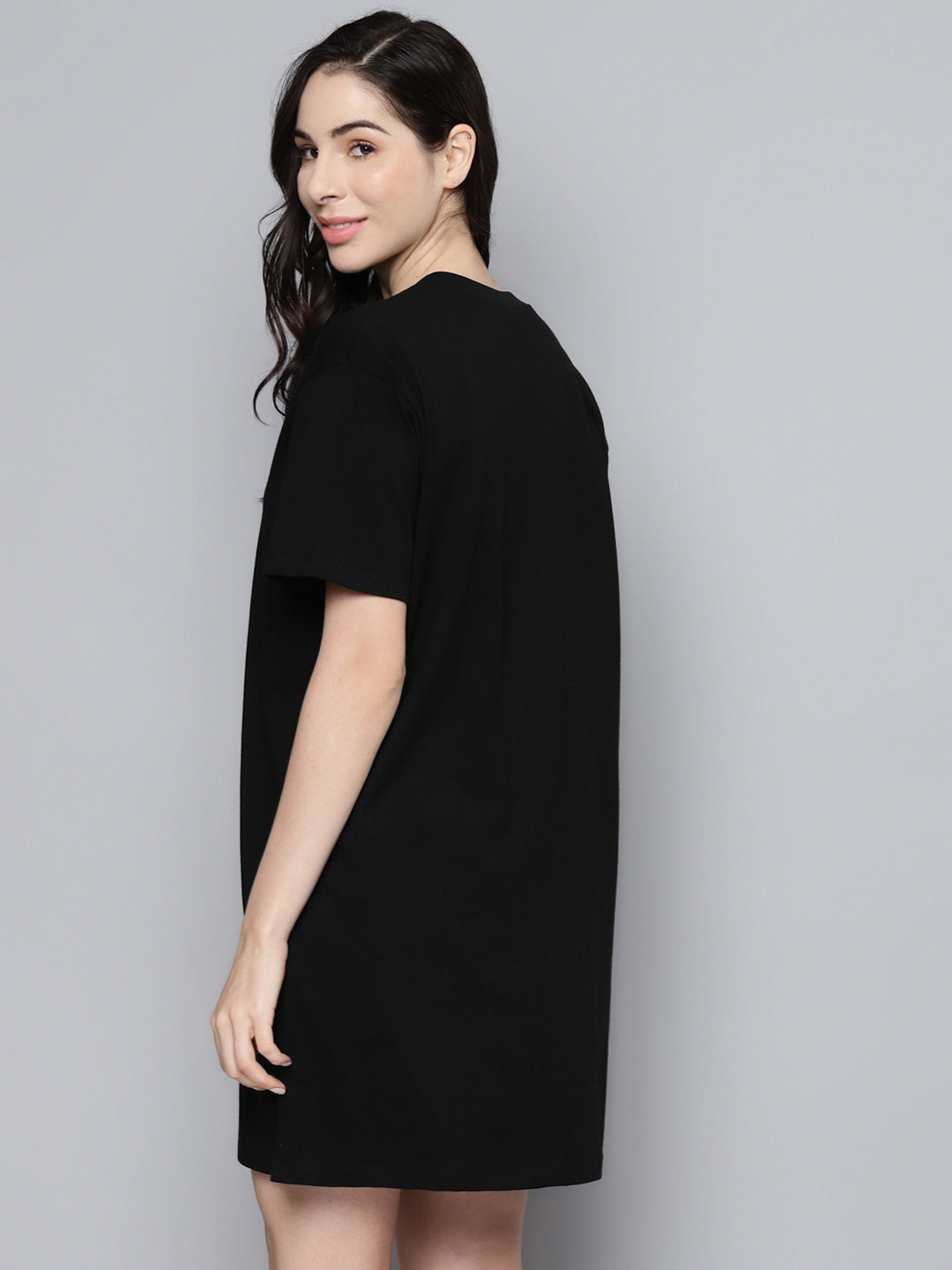 Women Black Conversational Print T-shirt Dress