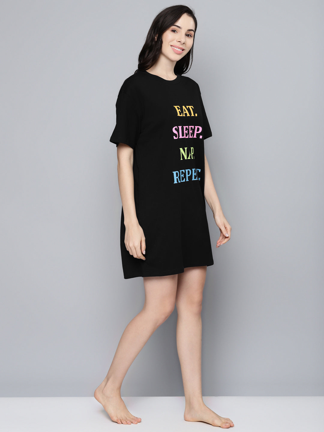 Women Black Conversational Print T-shirt Dress