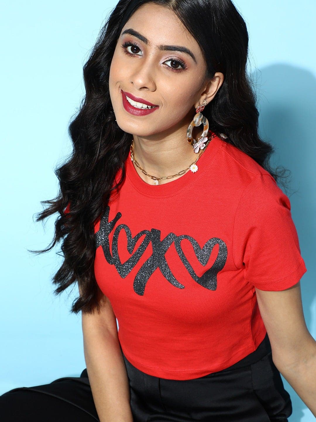 Red XOXO Crop T-Shirt-T-Shirts-SASSAFRAS