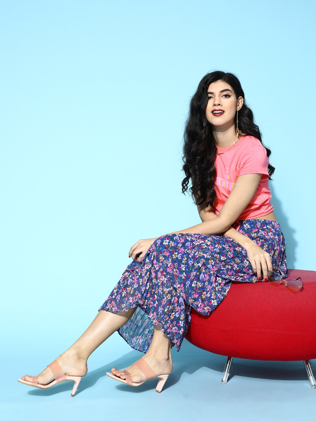 Pink BE MINE Tie-Knot Crop T-Shirt